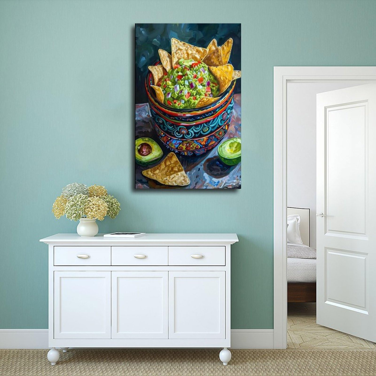 Bunte Guacamole und Chips Kunst-Leinwandposter Schlafzimmer Dekor Landschaft Büro Zimmer Dekor Geschenk 50,8 cm L x 76,2 cm B