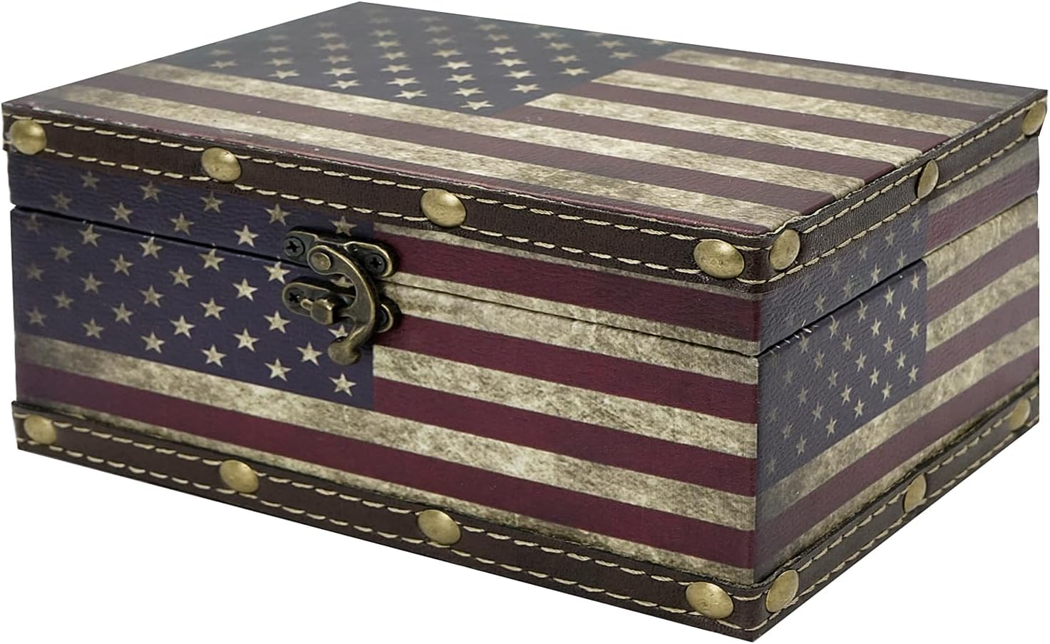 DreamsEden Patriotic Wooden Organizer Box - 11" L Vintage American Flag Storage with Latch, Desktop Memory Chest for Keepsakes Tools, USA Decor for Men Office, Rustic Home Gift