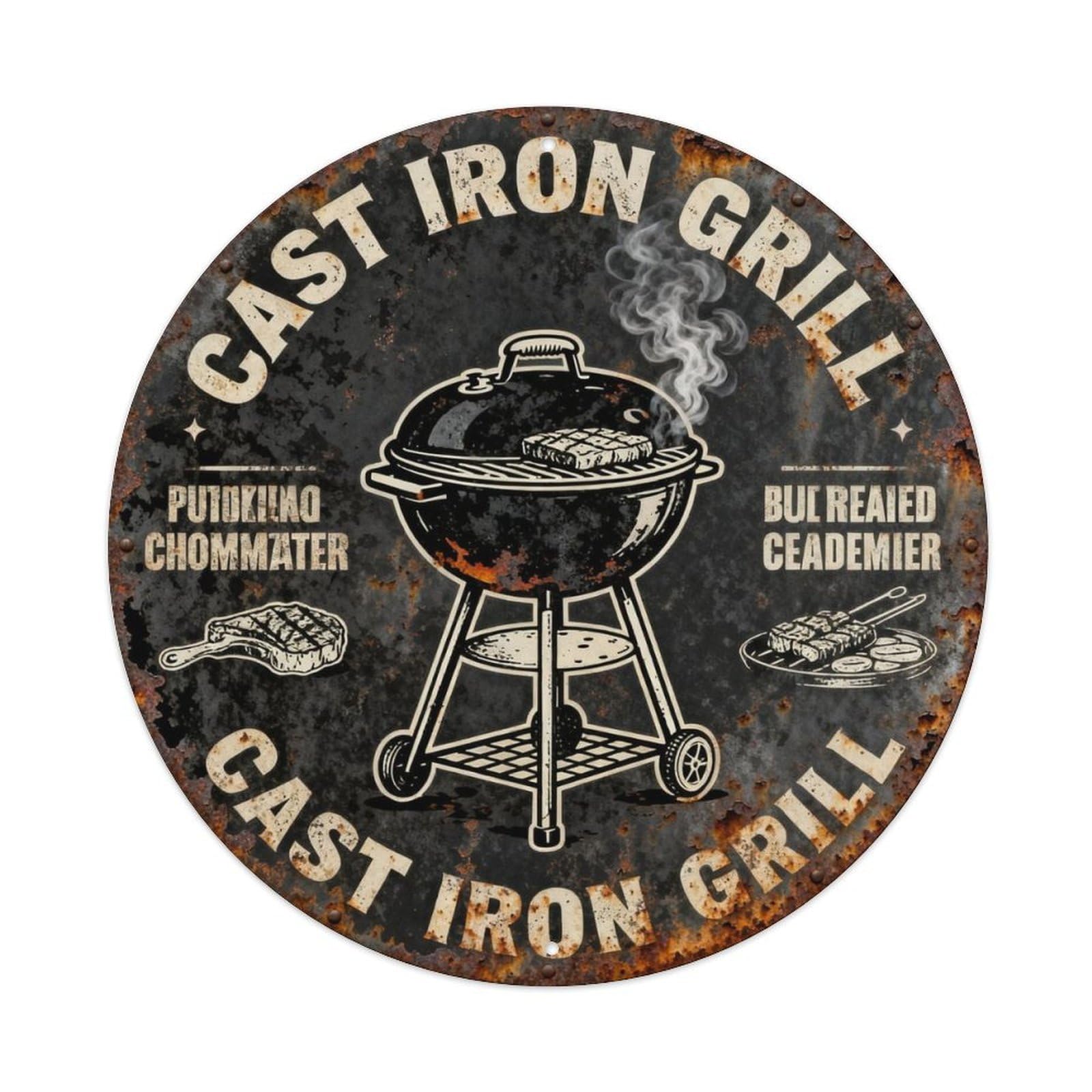 CAST IRON GRILL Metal Tin Sign Plaque