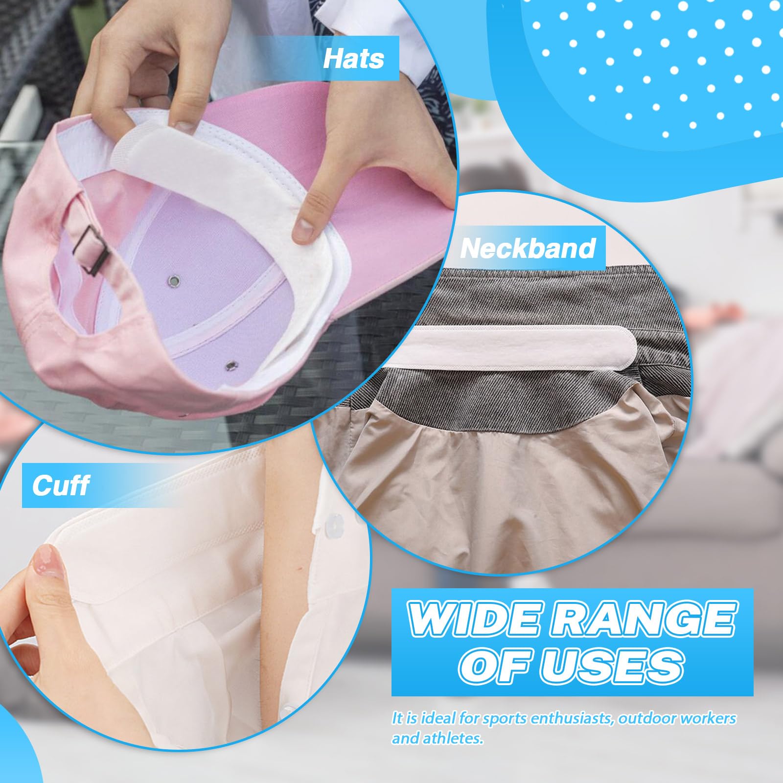 Modxiun - 100 piezas de forro de sudor para sombrero, almohadillas adhesivas para el sudor, transpirable, suave, protector de sudor, banda protectora de sudor para gorras de béisbol, sombrero de