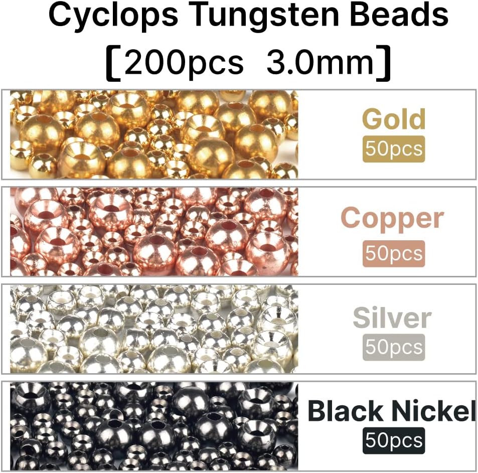 200pcs/lot Fly Tying Tungsten Beads,Cyclops Tungsten Nymph Head Ball for Fly Tying Materials 1.5/2/2.3/2.5/2.8/3/3.3/3.5/3.8/4/4.6/5.5/6.4mm All The Sizes You Need,Combination 4 Colors