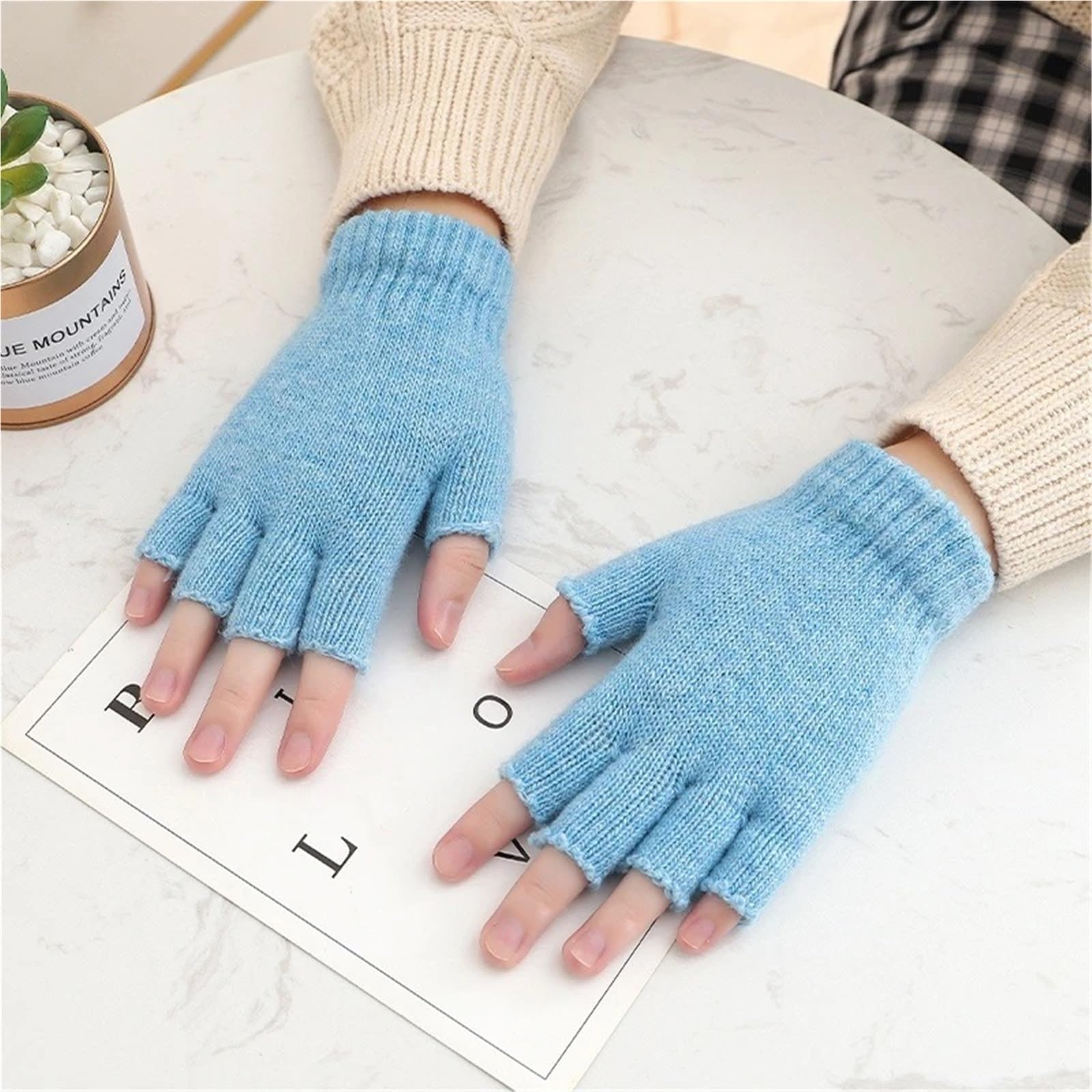 Guantes Térmicos Sin Dedos 1Pair Black Half Finger Fingerless Gloves For Women And Men Wool Knit Wrist Cotton Winter Warm Workout