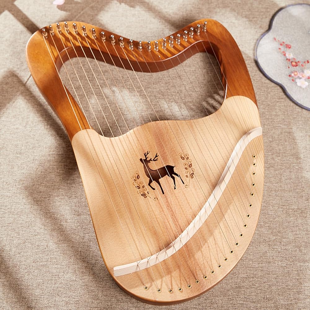 21/24/27/32 Harfe, Daumenharfe, Herzform Mit Hirschmuster, Korpus Aus Buche, Nischeninstrument Für Anfänger, Professionelle Harfe Zum Einfachen Lernen, Stimmsch(24 Saiten)