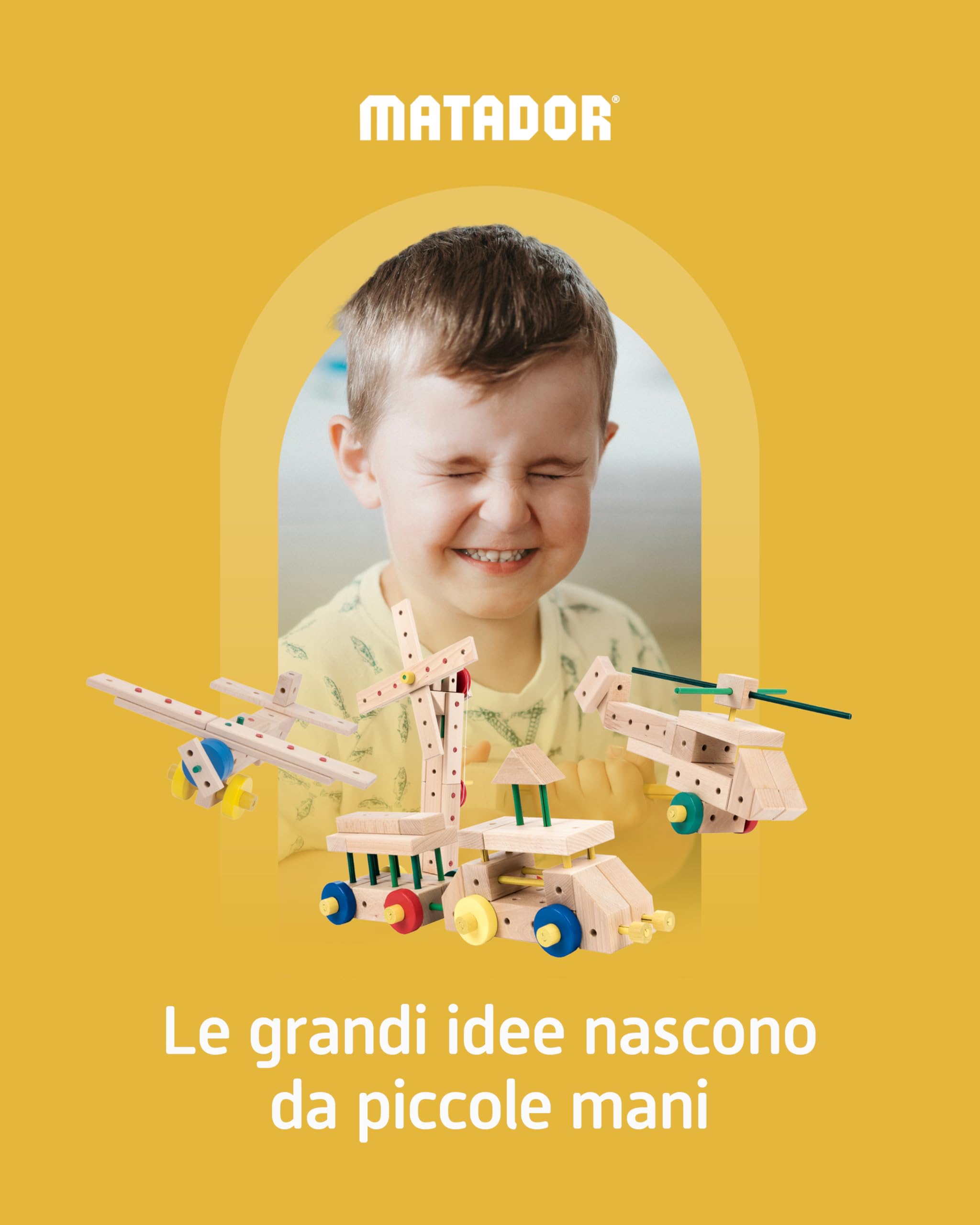 Matador Set di Costruzioni per Bambini da 3 Anni – 263 Pezzi | Gioco di Costruzioni in Legno coinvolgente per sviluppare creatività e motricità fine, con aste, Blocchi, Martello e Pinza