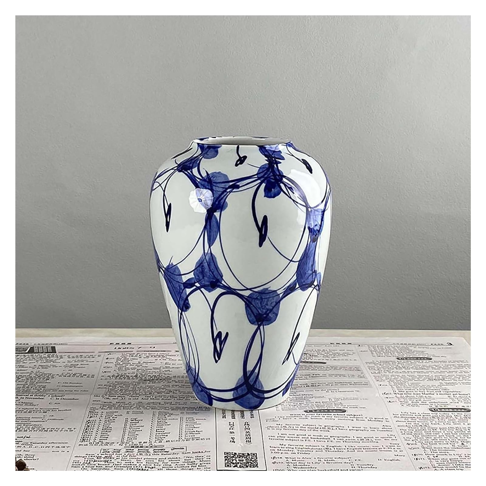 SWENEEN Vase Tabletop Vase Chinese Ceramic Vase Blue And White Porcelain Table Flower Utensils Living Room Flower Pots Flower Arrangement,One Color-M