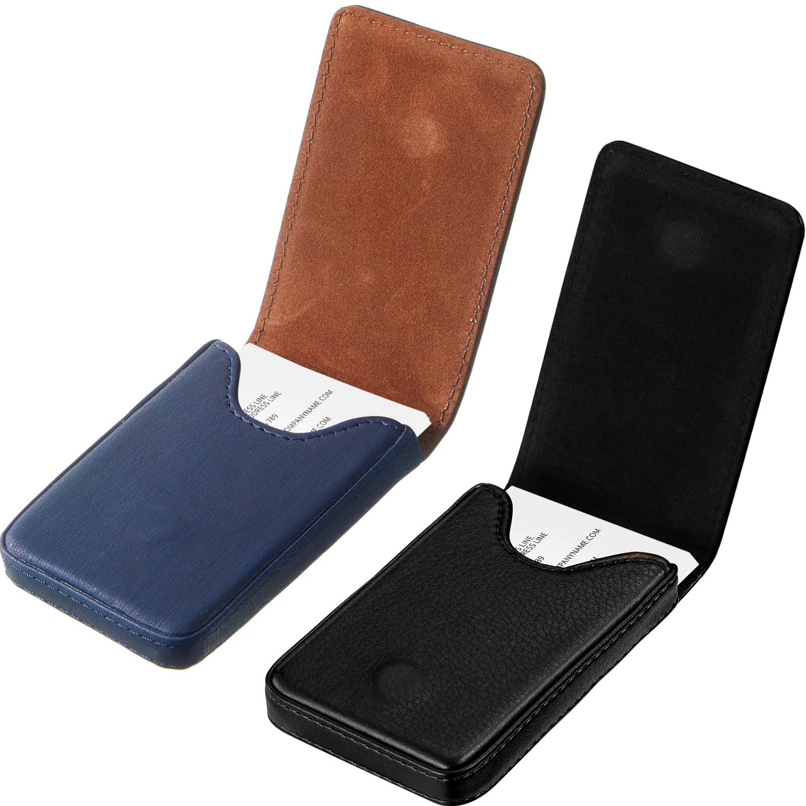 Outus 2 Pieces Business Card Holder, PU Leather Business Card Case Pocket Wallet with Magnetic Shut for Christmas Gift Men Women(Black, Blue,Classic)