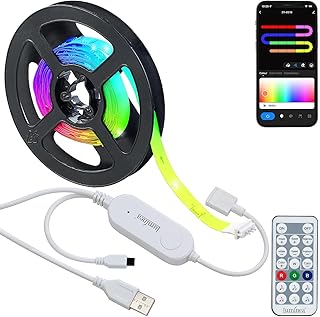 Luminea Home Control Lichtband: Smarter USB-RGB-IC-LED-Streifen, Bluetooth, App, Fernbedienung, 2 m (Lichtstreifen, LED-Stimmungslicht, RGBW)