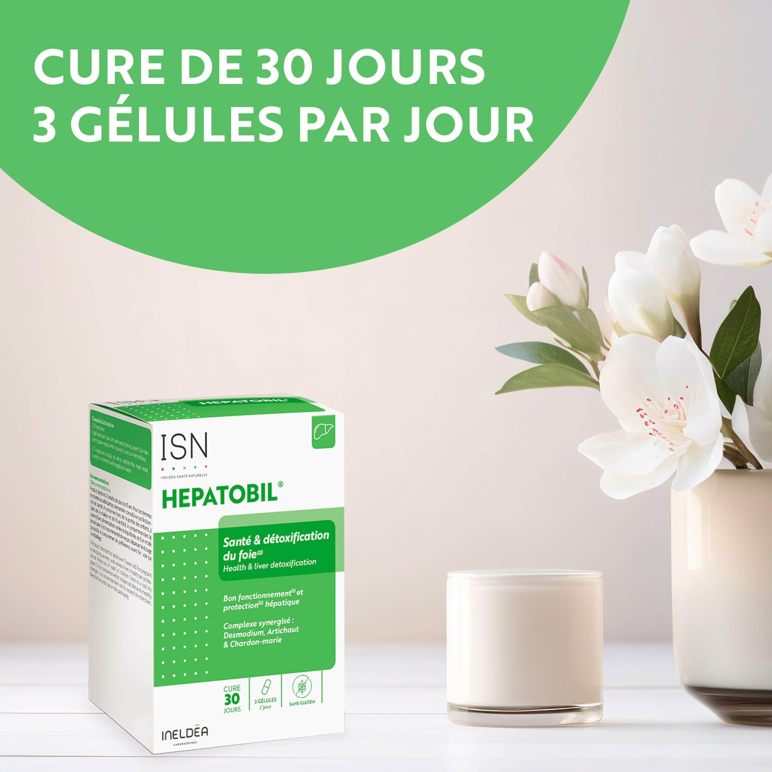 ISN - Hepatobil® - Complément alimentaire à base de plantes - Favorise la Détoxification du Foie - Contribue à Améliorer la Digestion - Cure 30 jours