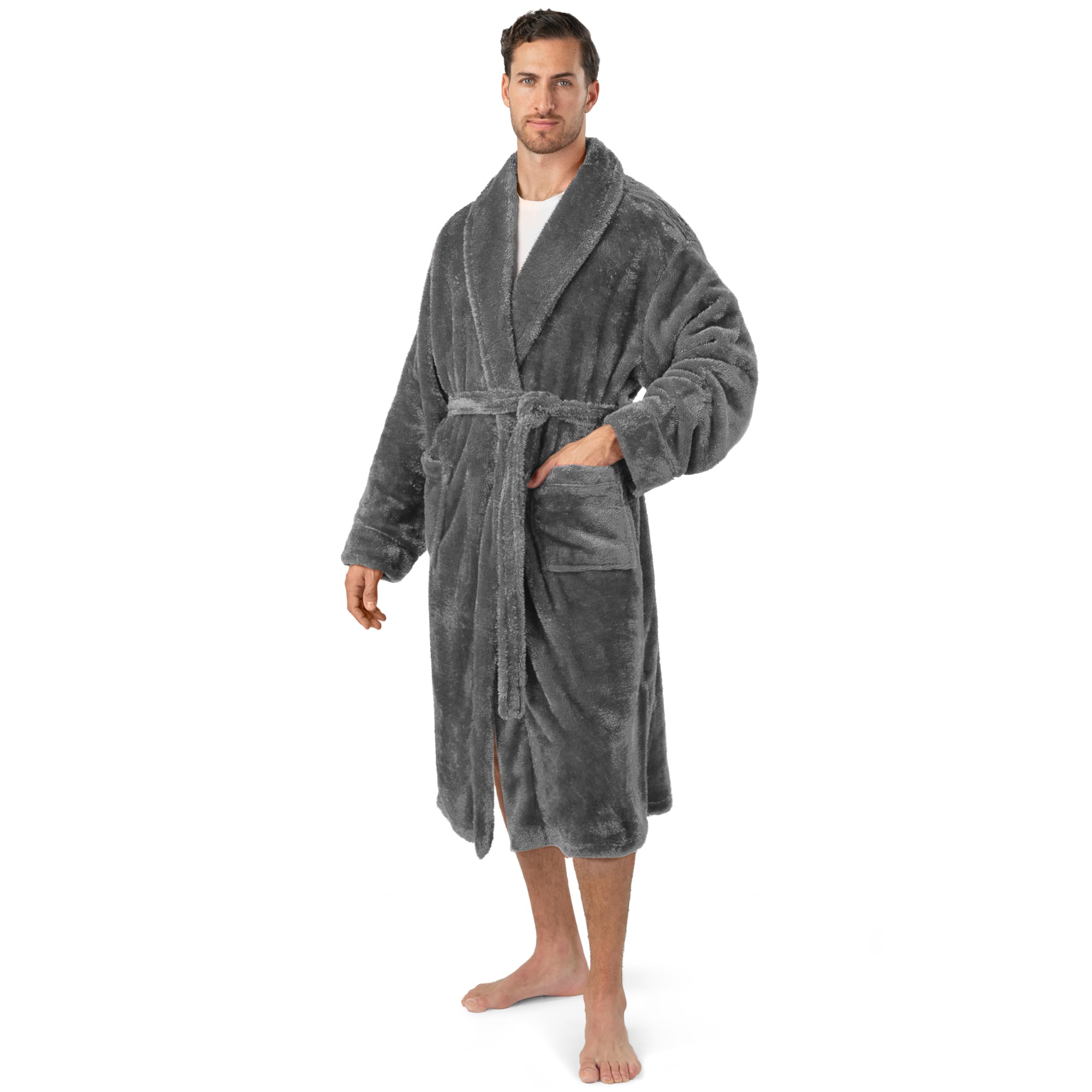 PAVILIA Mens Soft Robe, Plush Fluffy Fleece Bathrobe Men, Long Sherpa Shaggy Spa Robe