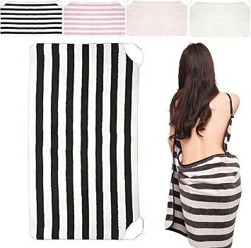 Secure Fit Glow Wrap Towel for Women Adjustable Strap Wearable Bath Robe After ShowerBlack and White,L160 * 70cm