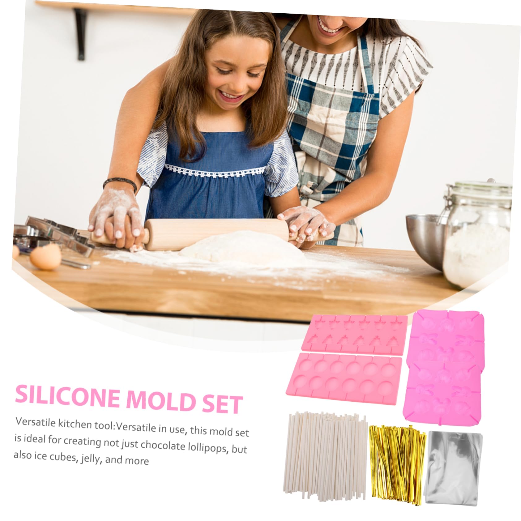Molde para Piruletas de Silicona 7 Piezas para Chocolate | Navideño con Formas Variadas, Incluye Palitos, Bolsas y Bridas, Resistente al Calor para Dulces