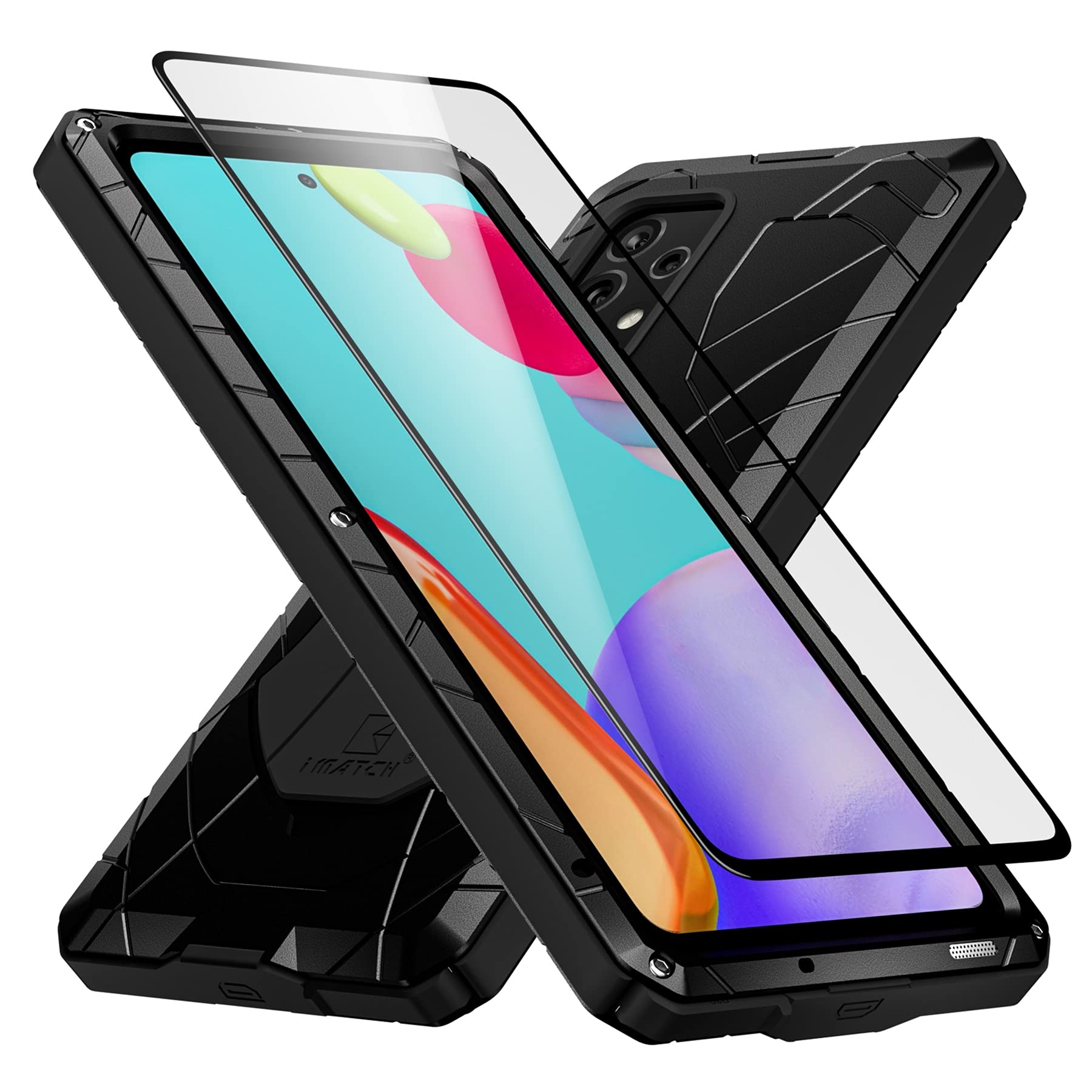 Shockproof Case for Samsung Galaxy A52, Metal Case [360 ° Full Protection] [3 Layer Structure] Hard Aluminum + Soft Bumper Rubber [Military Grade] Protective Case with Screen Protector, Black