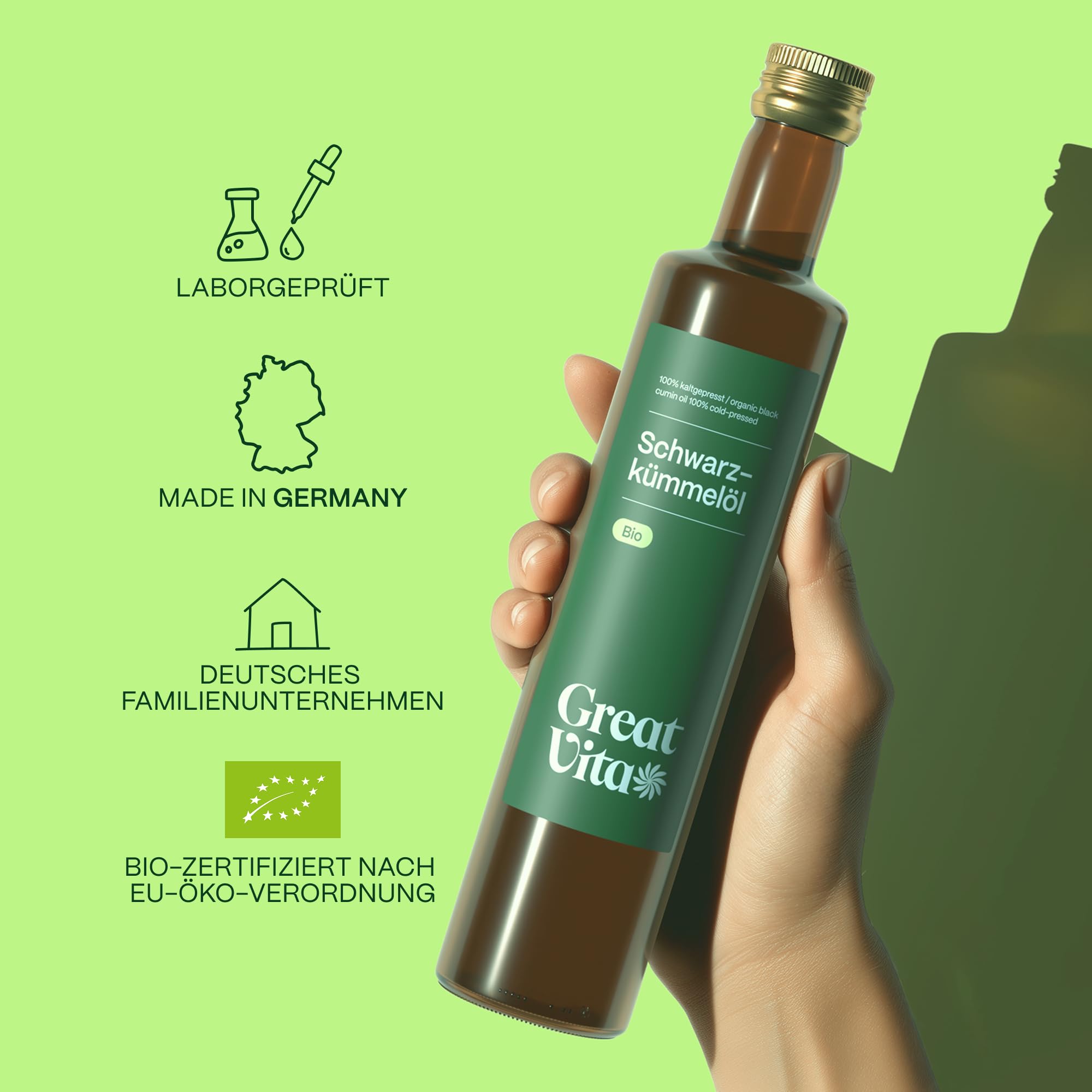 GreatVita Schwarzkümmelöl bio kaltgepresst 1L (2x 500 ml) - 100% rein, vegan - Black Seed Oil - Schwarzkümmelöl kaltgepresst und gefiltert für Küche, Haar-& Körperpflege - ohne Zusatzstoffe
