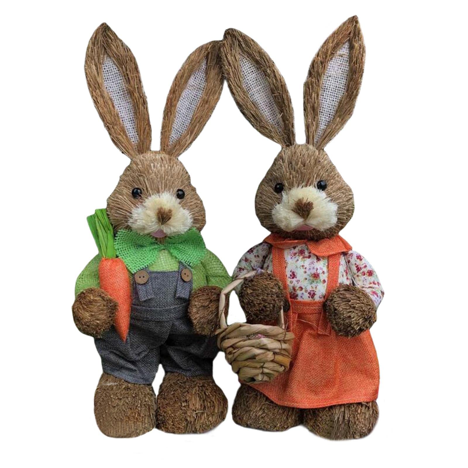Figurines lapins de Pâques en paille décoration de printemps poupées debout style b
