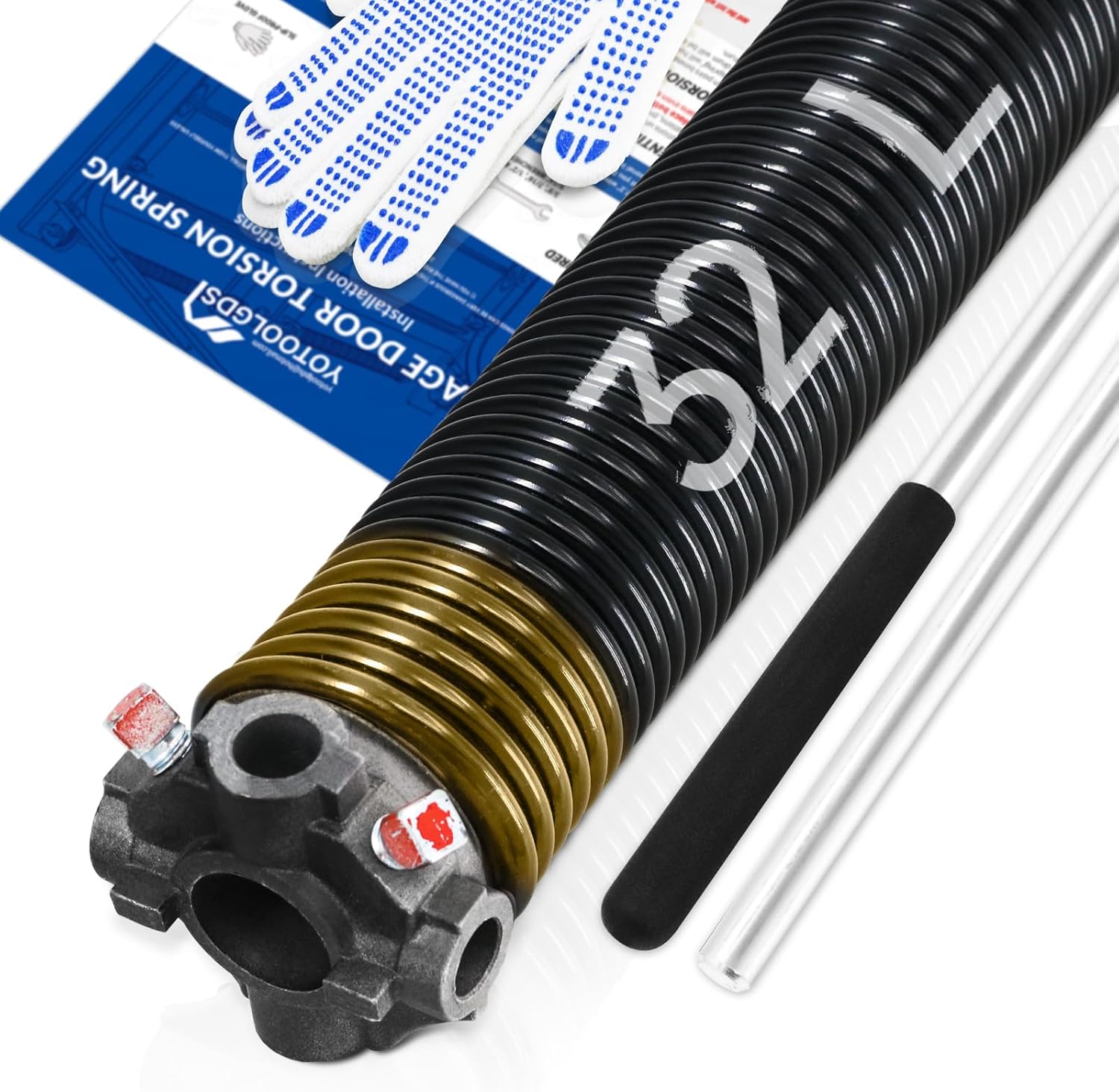 Left Hand Wind?Black Cone?2" Garage Door Torsion Spring with Non-Slip Winding Bars & Gloves, High Precision Electrophoresis Black Coated, for Replacement, MIN 16,000 Cycles (0.250x2''x32'') 0.250X2"X32"-L