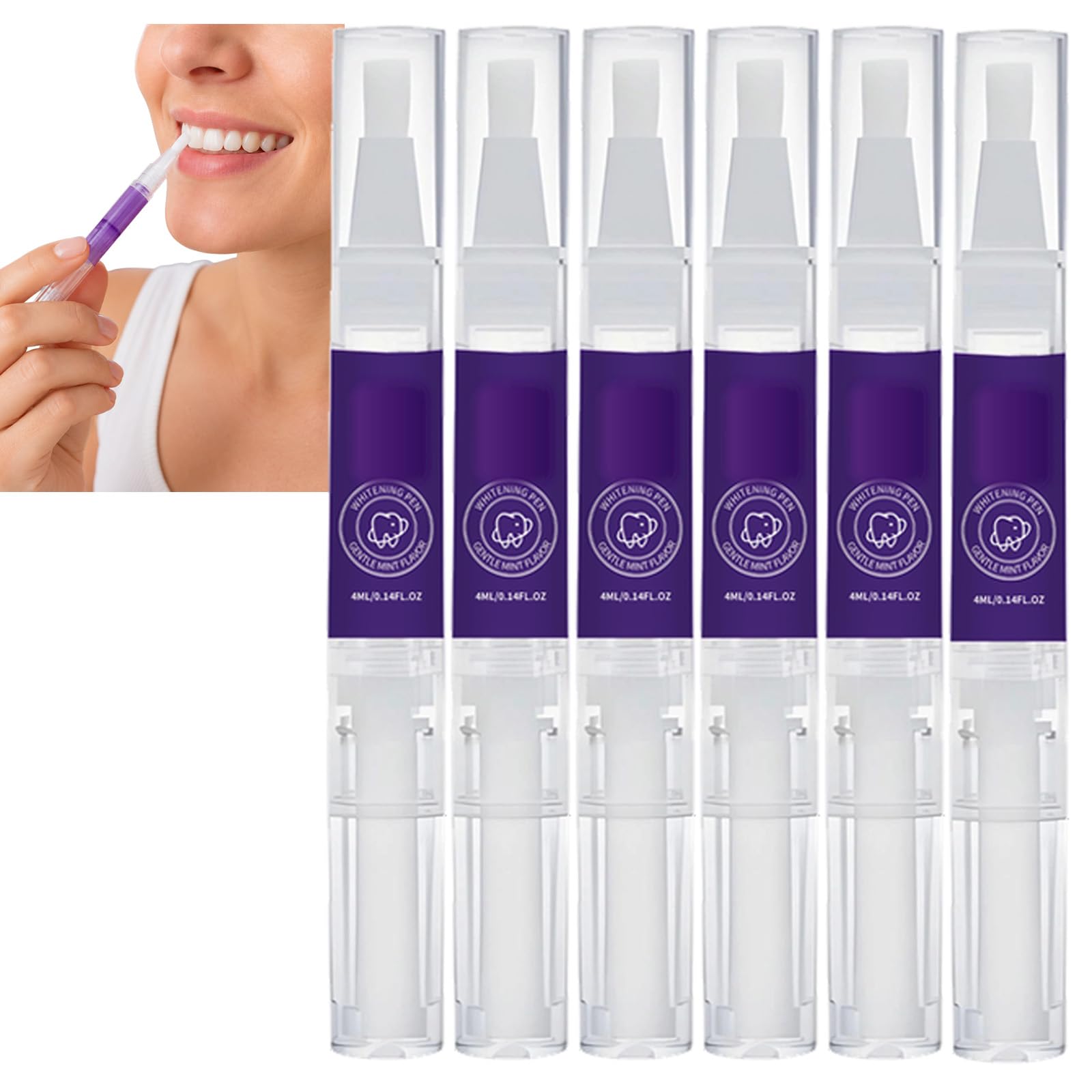 Stylo de blanchiment des dents saveur douce de menthe, sérum éclaircissant pour les dents, stylo éclaircissant pour le sourire, bâton de blanchiment compact, applicateur de polissage des (6PCS)