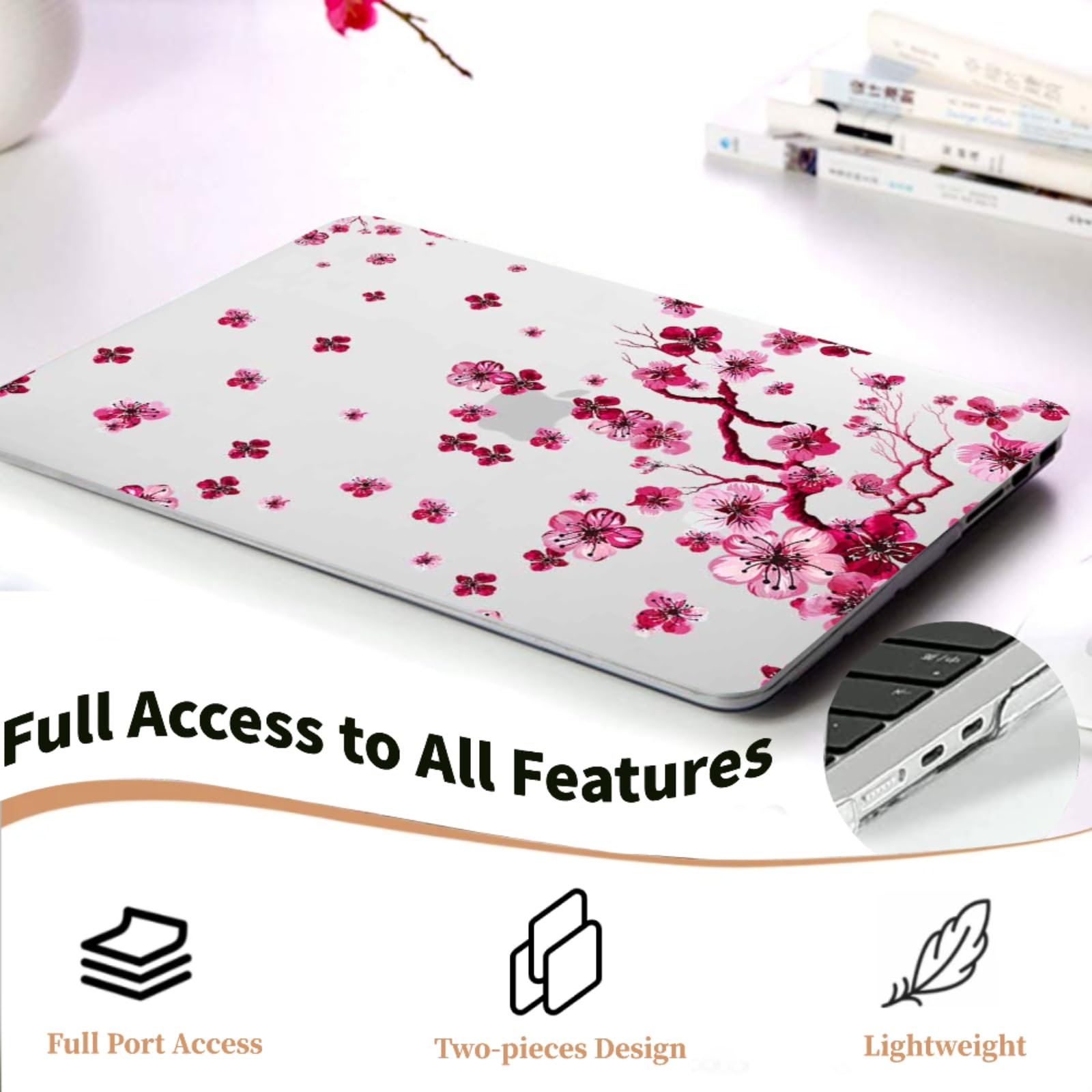 FFBOFFC Coque pour MacBook Air 13/13,6 Pouces (M5/M4/M3/M2, Modèles 2026-2021 A2681 3240 A3113 A3449), Étui Plastique et Housse de Clavier, idéal pour Le Travail, Les Voyages,Fleurs de Prunier