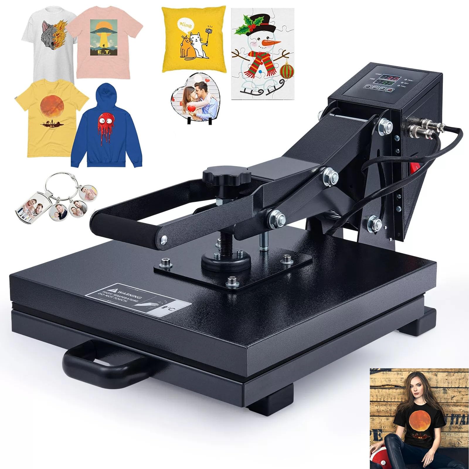 38x38cm Heat Press Machine for T Shirt, 1400W Sublimation Heat Press with Digital Control Dual Heating Tubes, 220V Multipurpose Heat Transfer Machine for Pillows Mouse Pads Tote Bags