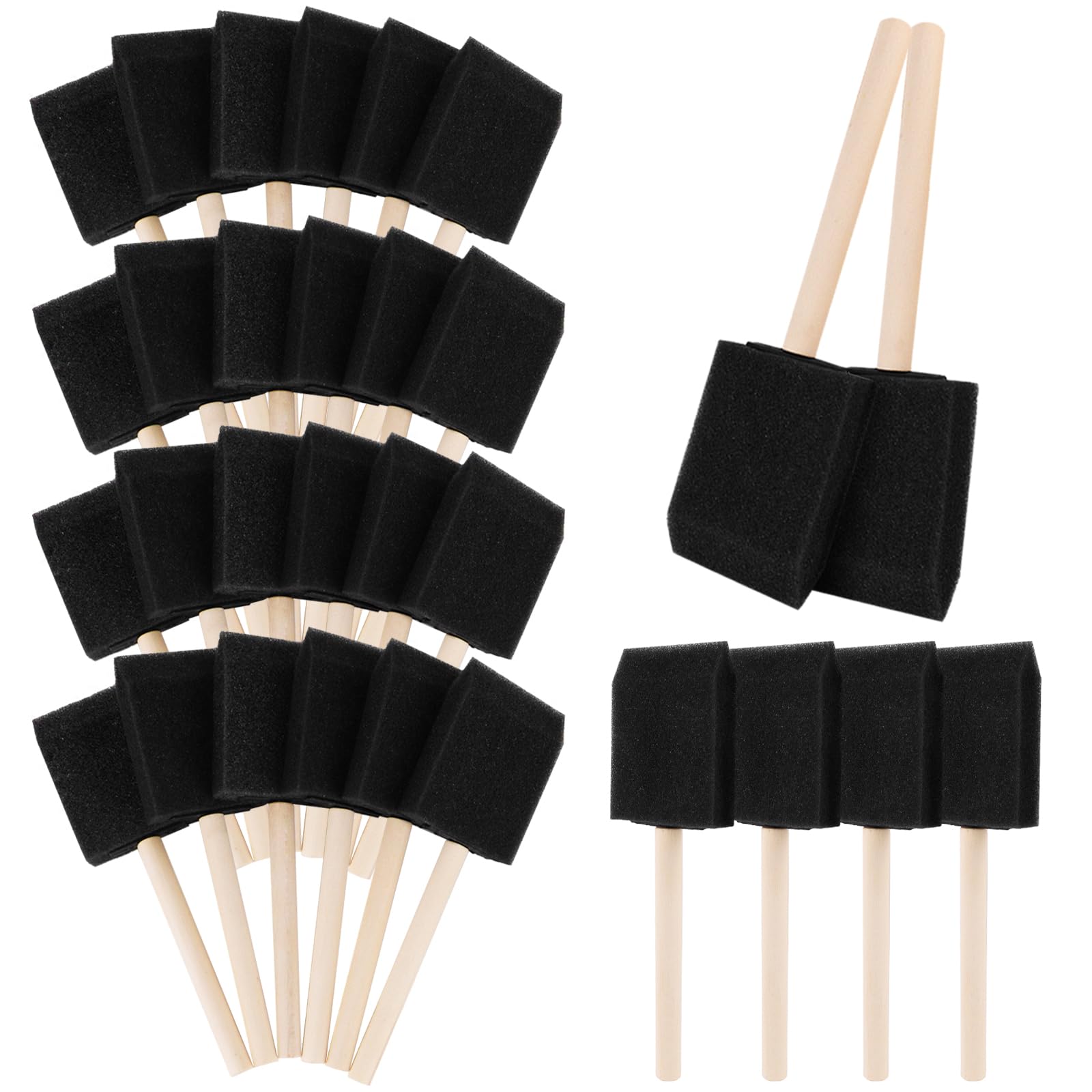 View 1 of ????ZUFECY 2inch Paint Brushes, 30-Pack?? Wood Handle Sponge Brushes for Acrylics, Stains & Art Varnishing, DIY Craft Projects