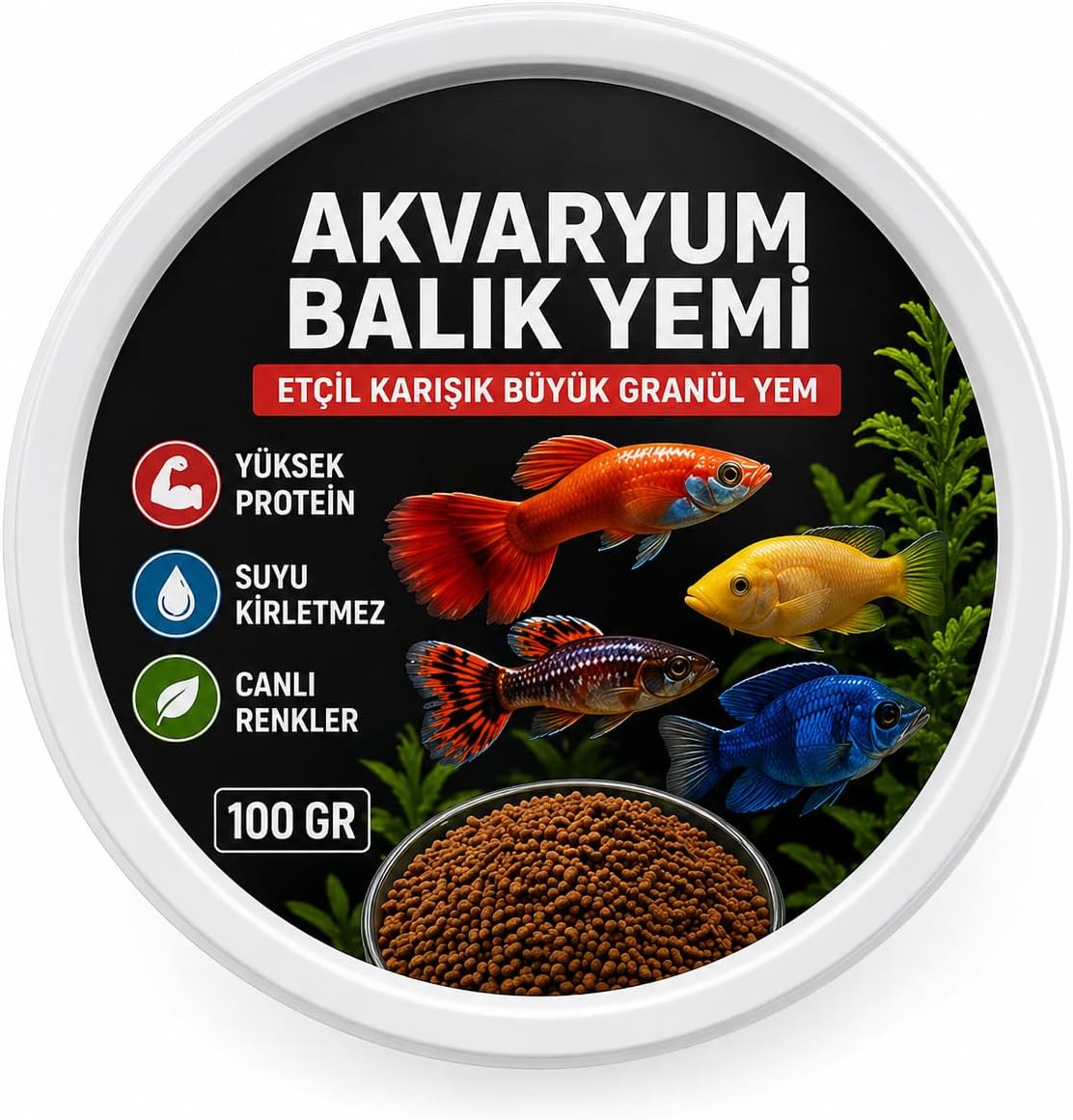 Etçil Akvaryum Balık Yemi, Granül 500–800 Micron, Yüksek Proteinli%50, Hızlı Büyüme, Canlı Renk, Tüm Tropikal Balıklar İçin