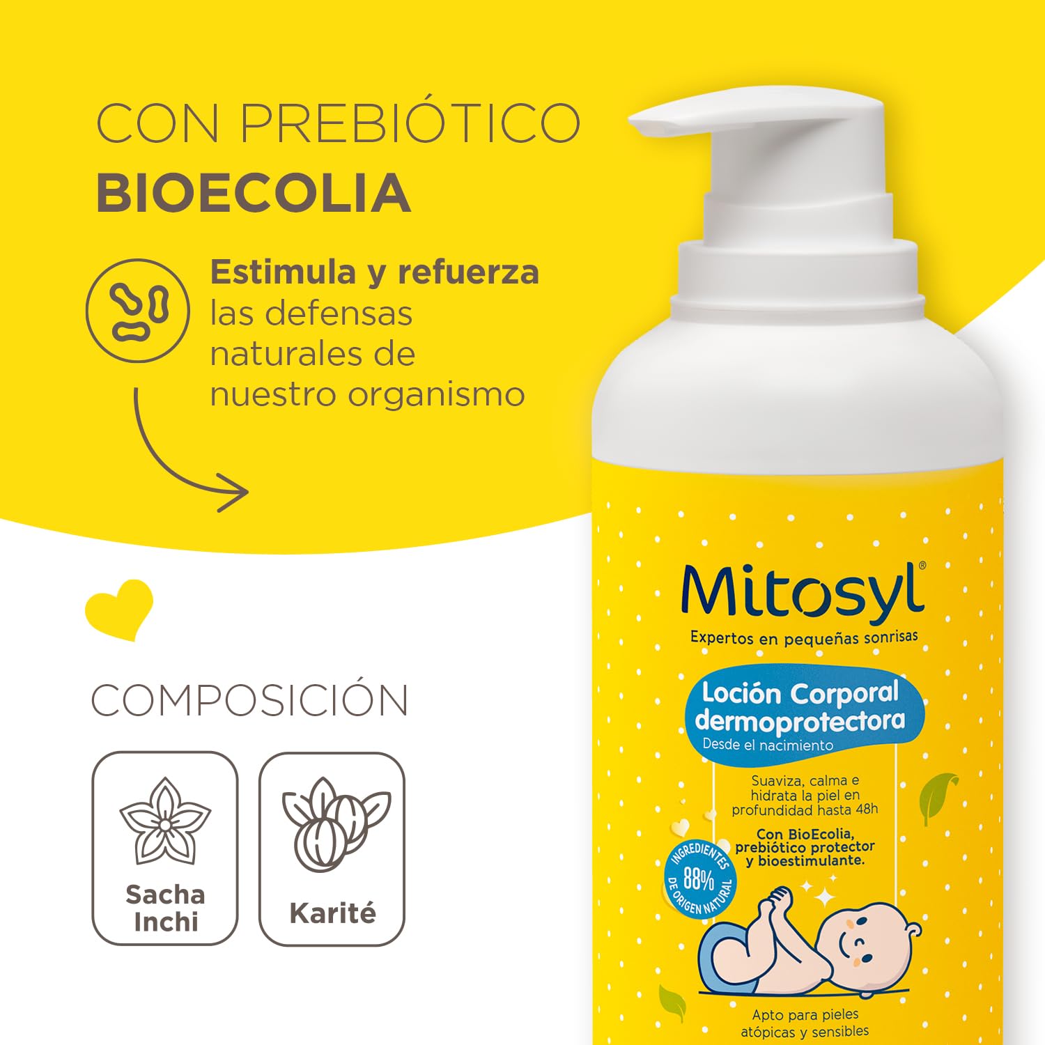 Mitosyl, Loción Corporal Dermoprotectora, Hidratación Profunda, Piel Sensible y Atópica, Fórmula Vegana con Manteca de Karité, 400ml