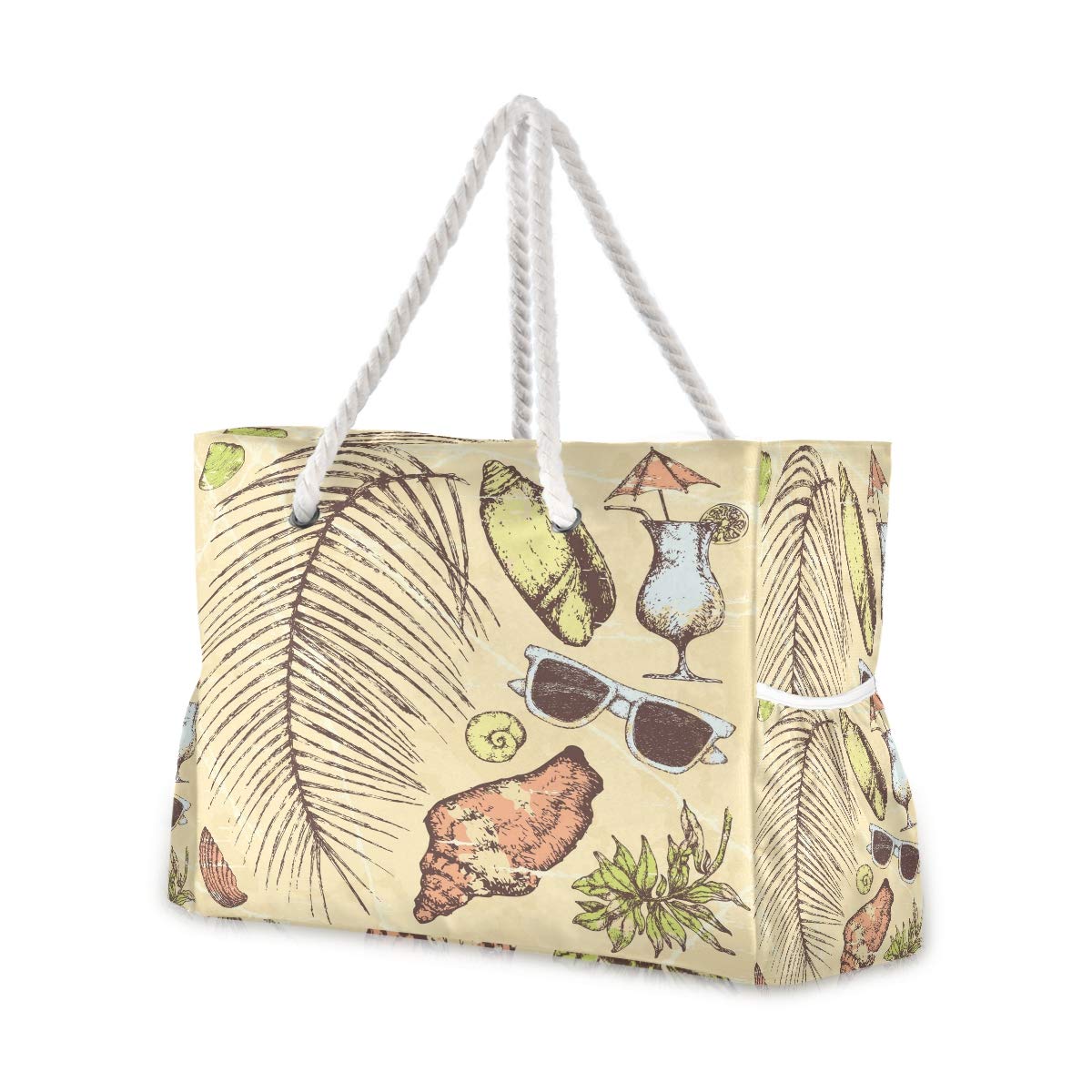 Bolsas de playa grandes de lona, bolsa de hombro, juego de viaje tropical, bolsas resistentes al agua para gimnasio, viajes diarios, Juego de viaje tropical, Talla única