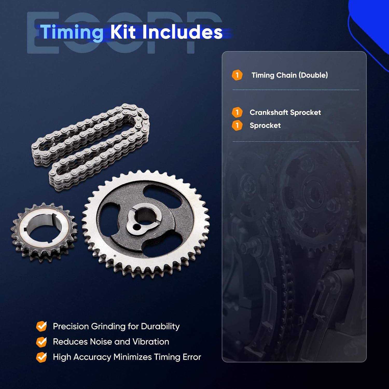ECCPP Timing Chain Kit fits for Ford for F-150, 1984 1996 for Ford Bronco 5.0L 5.8L C-163 S612, w/Timing Chains Crank Sprocket