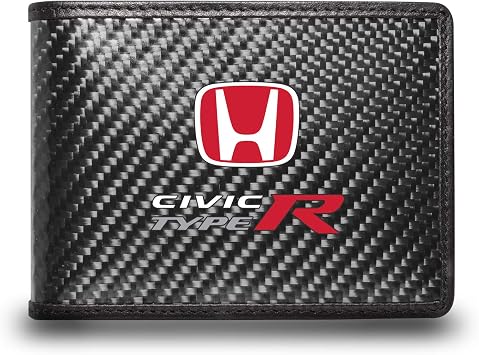 iPick Image for - Honda Red Logo Civic Type-R Black Real Carbon Fiber Leather RFID Blocking Bi-fold Wallet