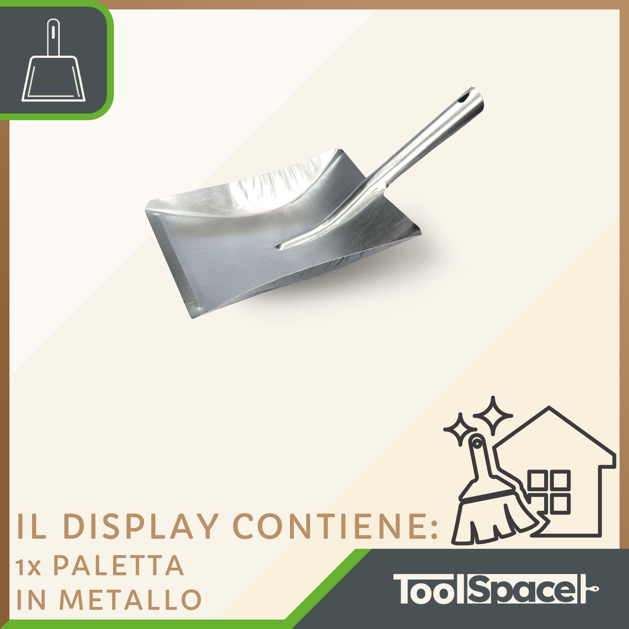 Paletta In Metallo Zincato ToolSpace - Per Rifiuti, Cenere Da Camino, Giardino E Pulizie, 36.5cm