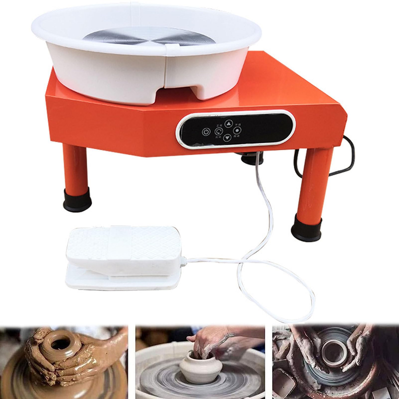 JKJZSALJ Electric Pottery Wheel 350W, Pottery Forming Machine With Pedal, Lcd Touchscreen And Removable Abs Basin, Pottery Wheel For Adults Kids Beginners Diy Clay Art,Orange