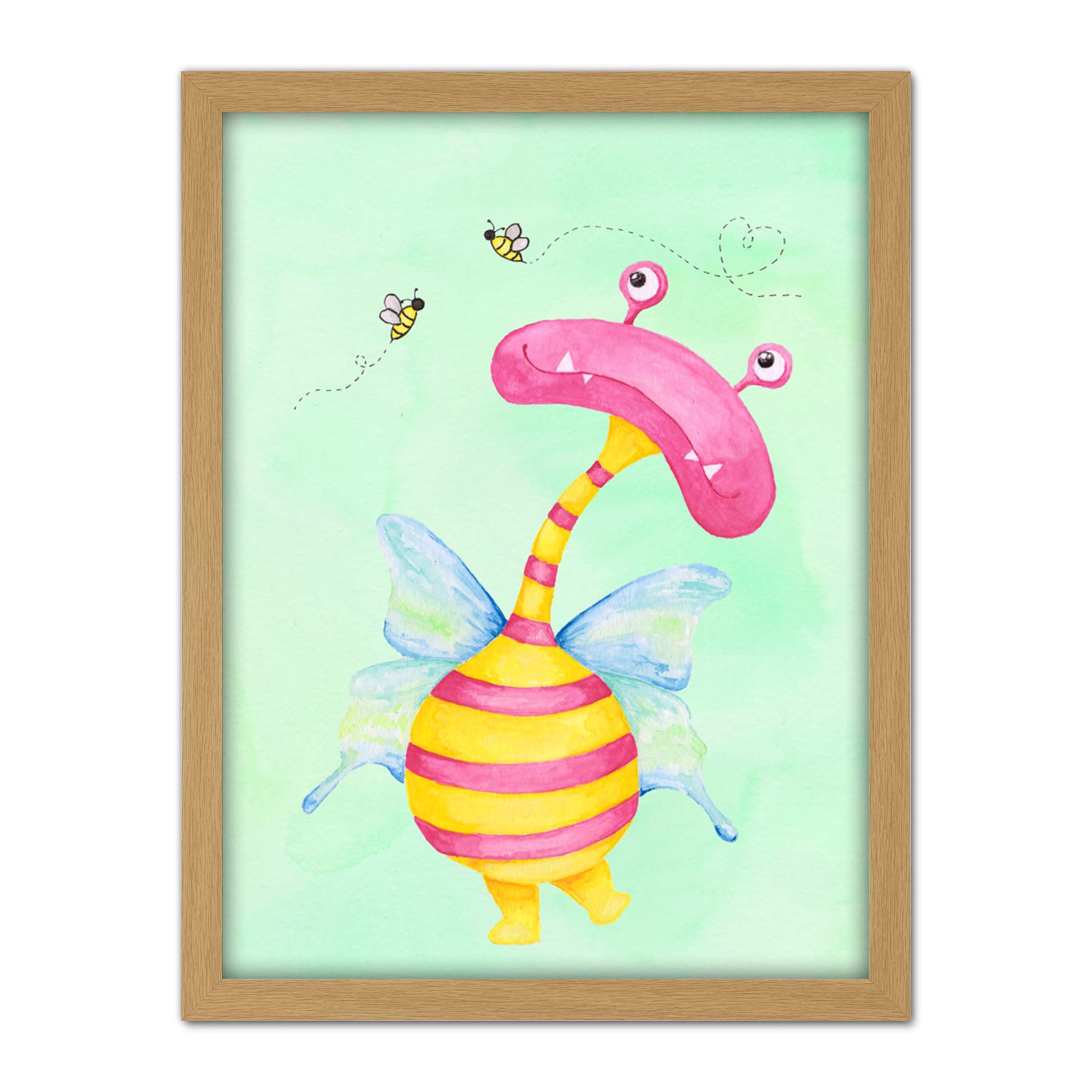 Wee Blue Coo Wee Wild Monsters Ophelia Bees Kids Artwork Framed Wall Art Print 18X24 Inch