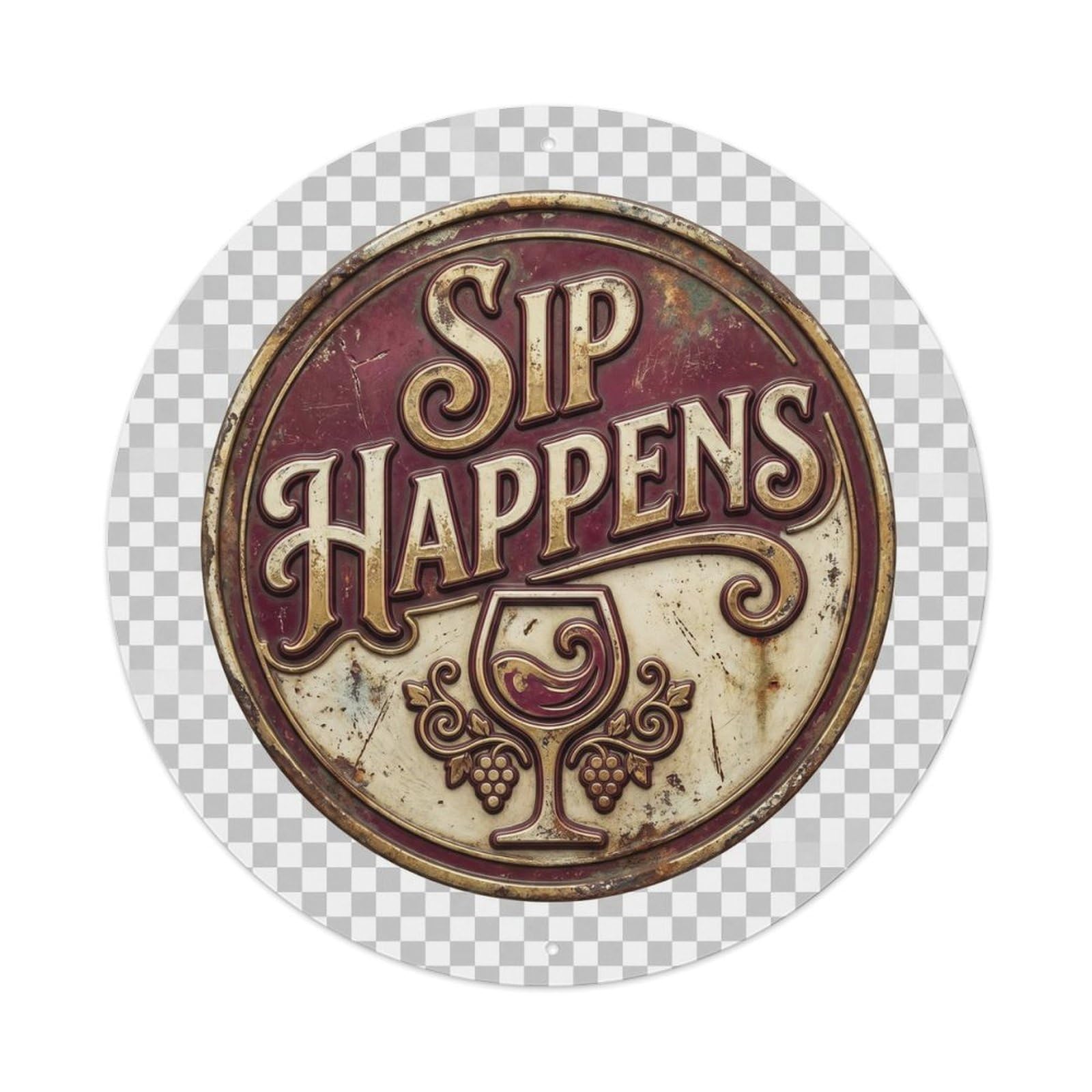 Yrnq Vintage Style Sip Happens Classic Kitchen Display Retro Slogans Vintage Metal Tin Sign Plaque Wall Decor For Cafe, Club, Garden Round Metal Poster 8X8inch