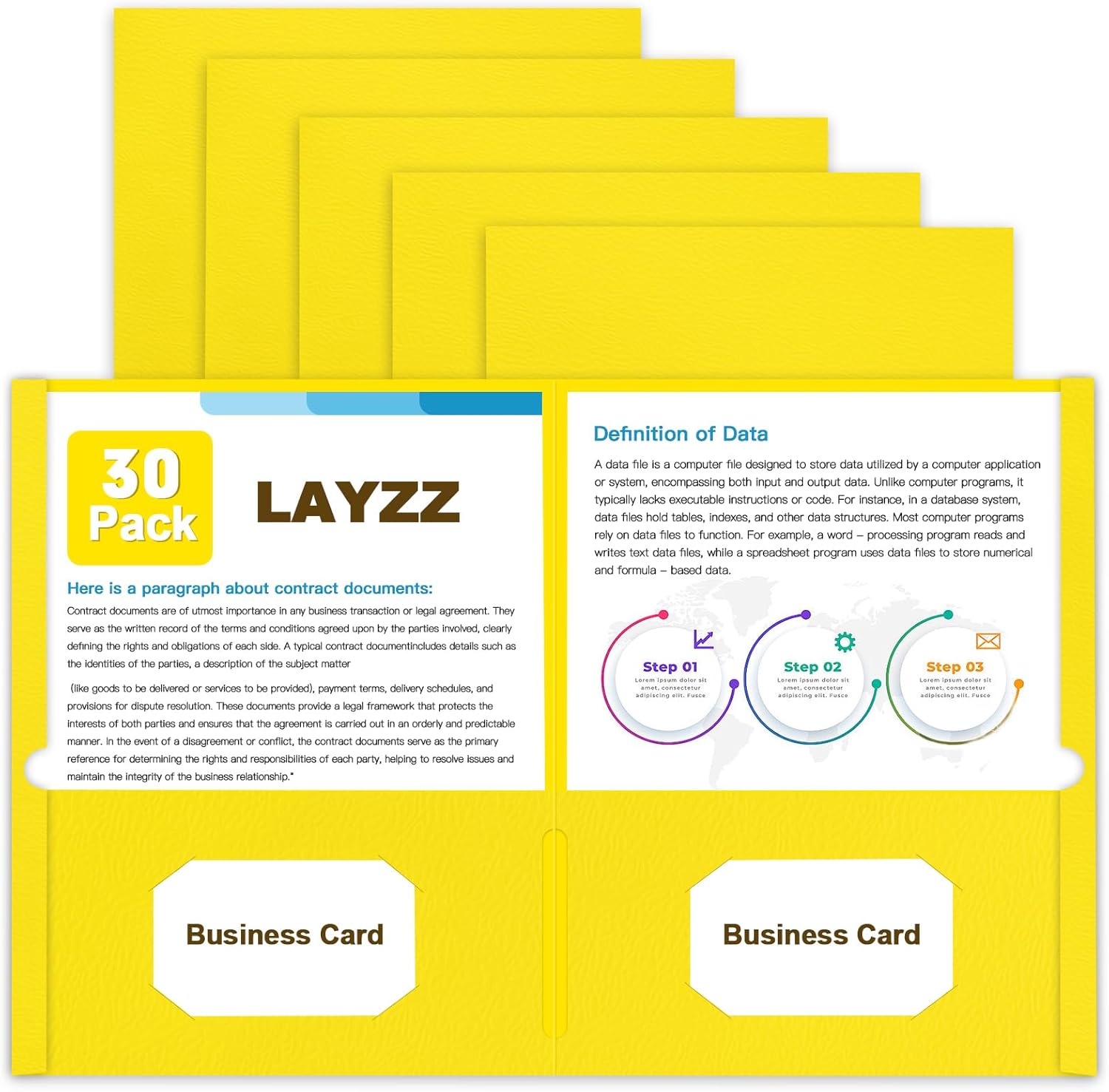 30 Pack Paper 2 Pocket File Folders, Letter Size Yellow Folder