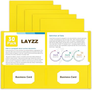 30 Pack Paper 2 Pocket File Folders, Letter Size Yellow Folder