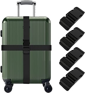 أحزمة أمتعة شديدة التحمل القابلة للتعديل مع مشبك على مرحلتين، ملحق مخصص لإغلاق شنطة السفر - 4 قطع (أسود)