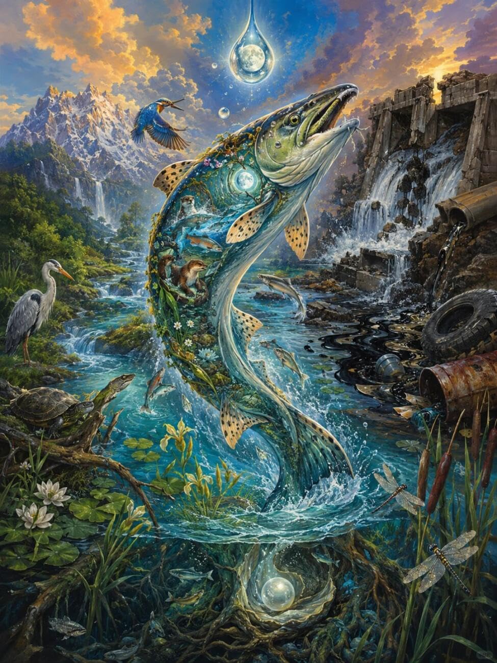 Henypt Stamped Cross Stitch Kits Fantasy Animals DIY Needlepoint Set for Adults Beginners with Accessories Living Room/Bedroom Wall Hangings 14CT 40x50cm