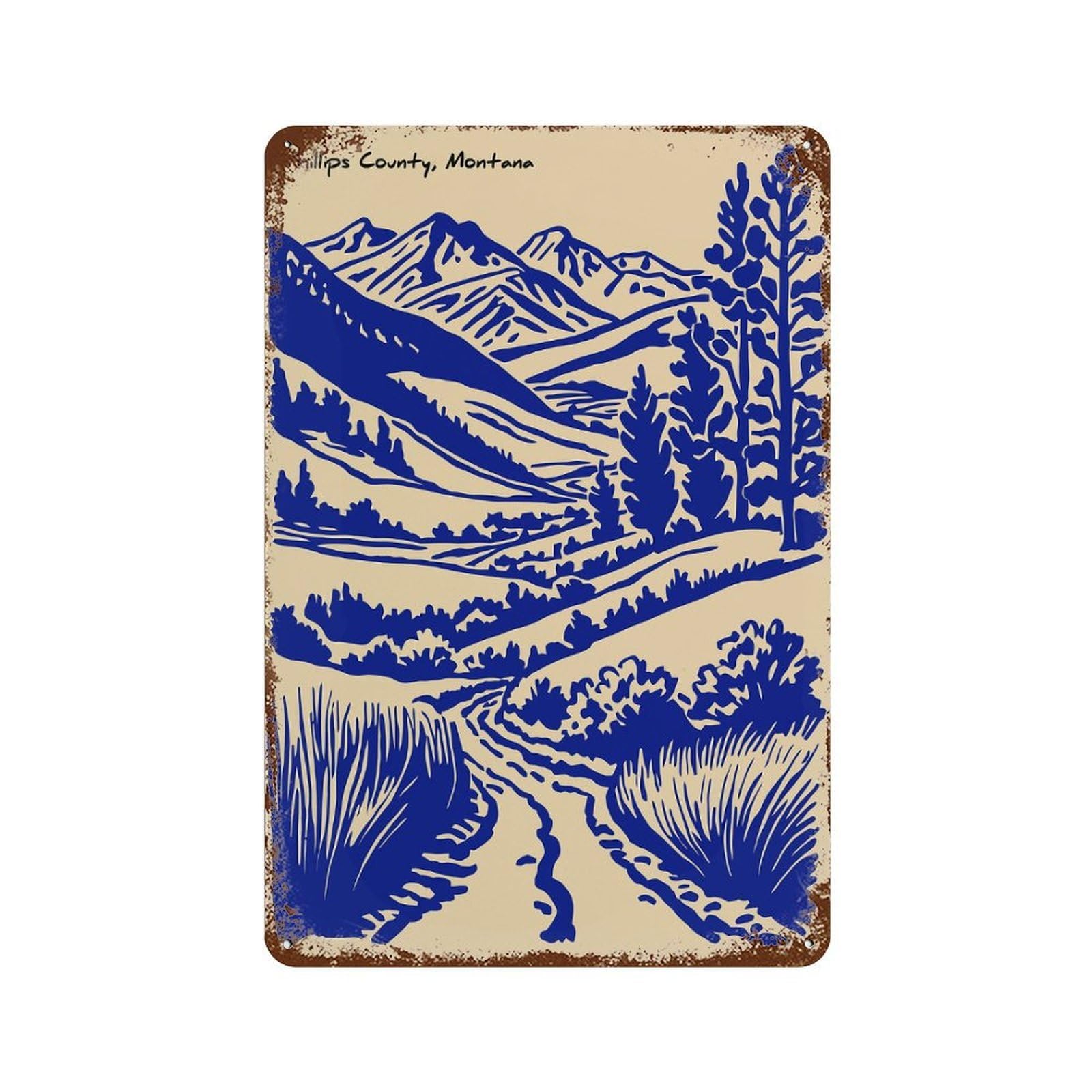 Phillips County, Montana Landscape Art Vintage Metal Tin Sign 11.8"x7.9", Farmhouse Wall Decor for Garage, Bar And Workshop Decor