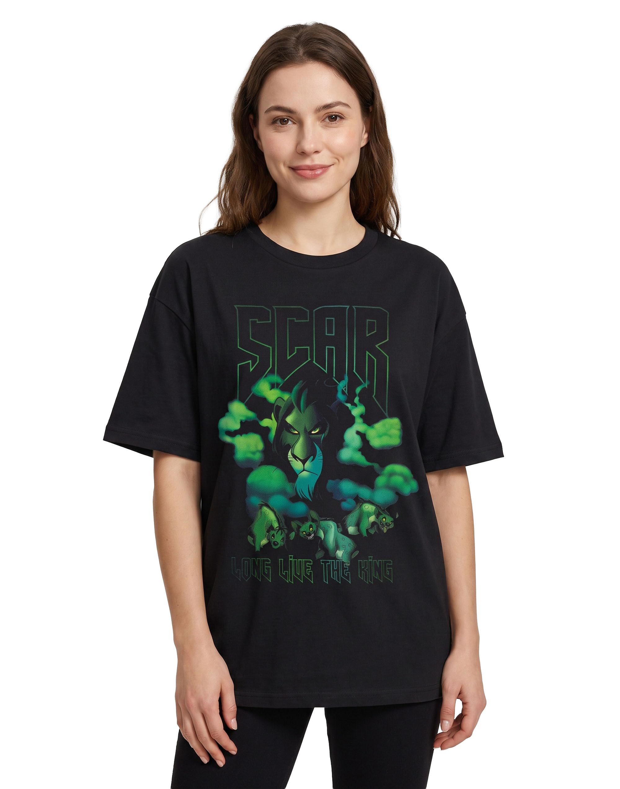 Disney Women's Black Lion King Scar 'Long Live The King' Graphic Tee | Classic Movie Crew Neck Top | Casual Wear Short Sleeve Pull-On Shirt