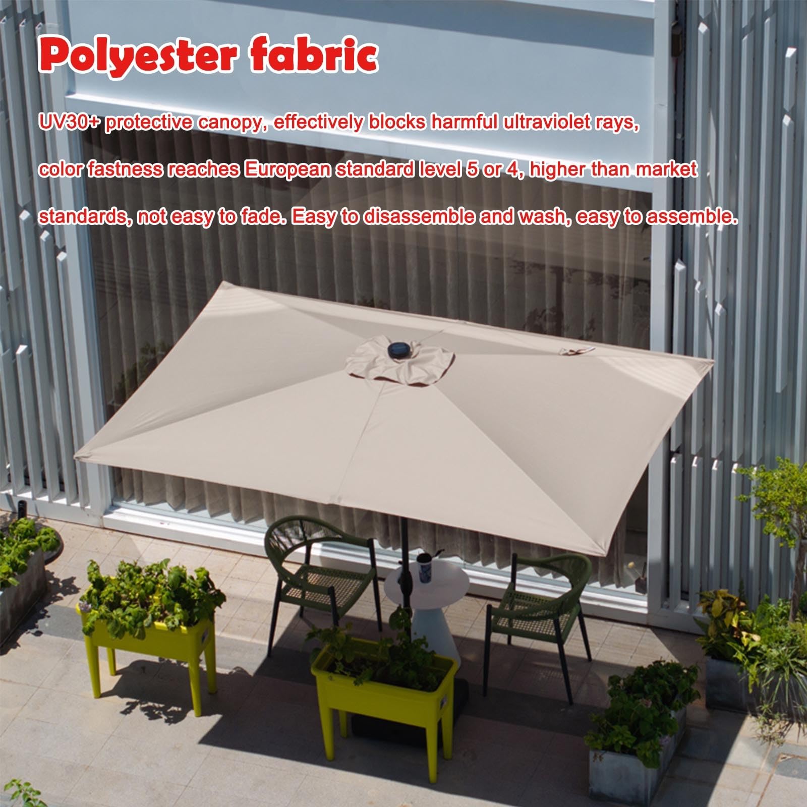 WORDFUN 2x3m Auvent De Rechange, 6 Baleines Toile De Rechange De Parasol Rectangulaire, Bâche De Remplacement pour Parasol Déporté, Dessus De Parapluie De Remplacement, Imperméable, AntiUV(Beige)