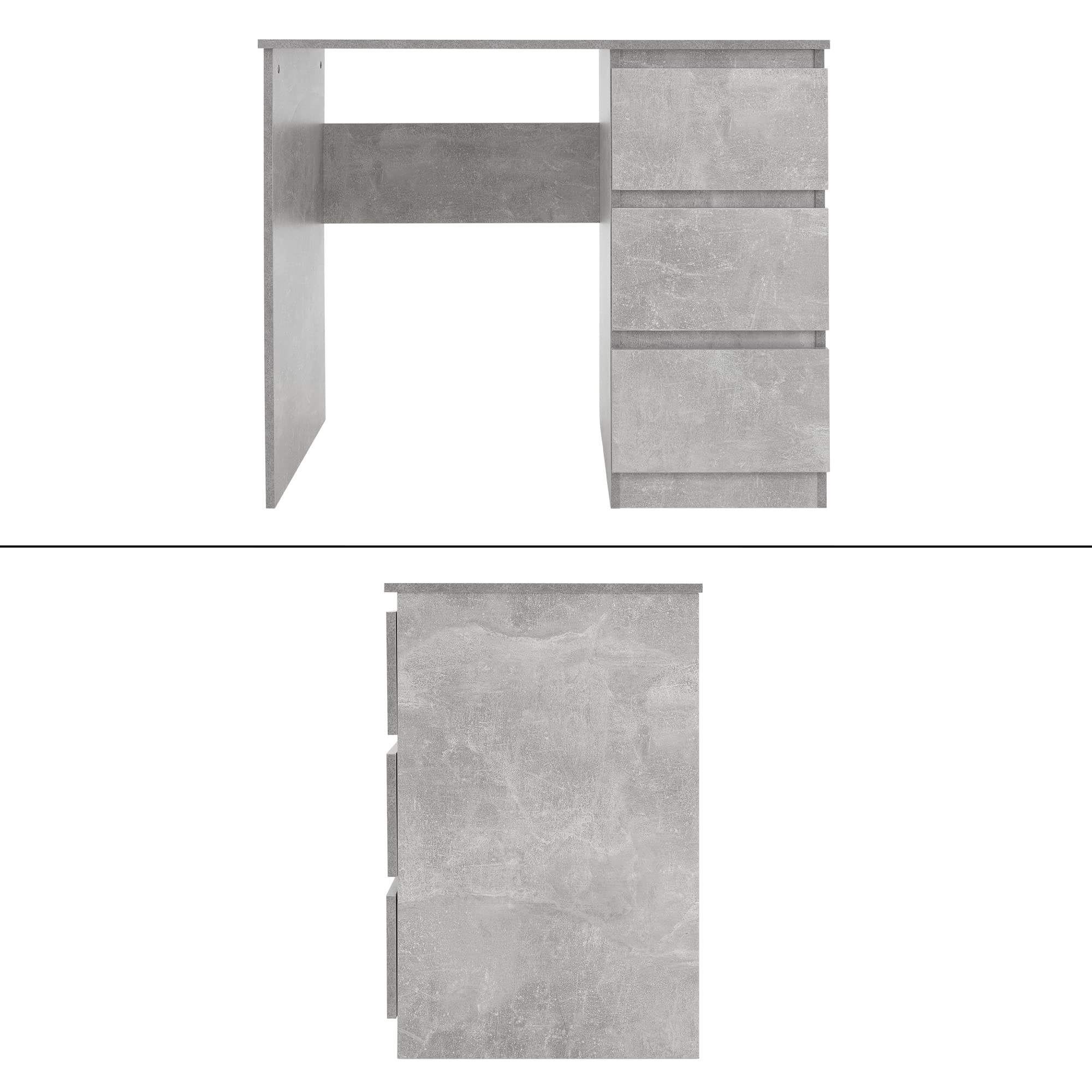 ML-Design Scrivania Con 3 Cassetti 90x76x50 cm Grigio Look Cemento Pannelli MDF Scrivania Da Lavoro Moderno Semplice Elegante Solido Tavolo Per Laptop PC Per Casa E Ufficio Archiviazione