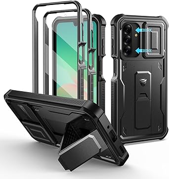 Dexnor for Samsung Galaxy A26-5G Case, [2 Front Frame] [Built-in Magnetic Slide Camera Cover & Kickstand] Heavy Duty Protection Shockproof Phone Case with Screen Protector, 6.7 inch Black