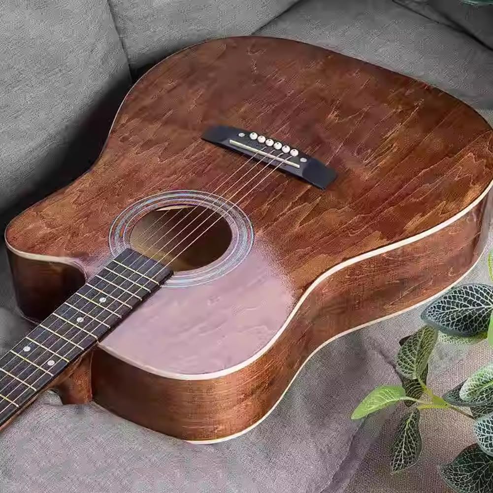 Zestaw gitar akustycznych, Gitara dla początkujących z panelem ze świerku o długości 41 cali, dla początkujących dorosłych i nastolatków, z pokrowcem, paskiem,Brown,41