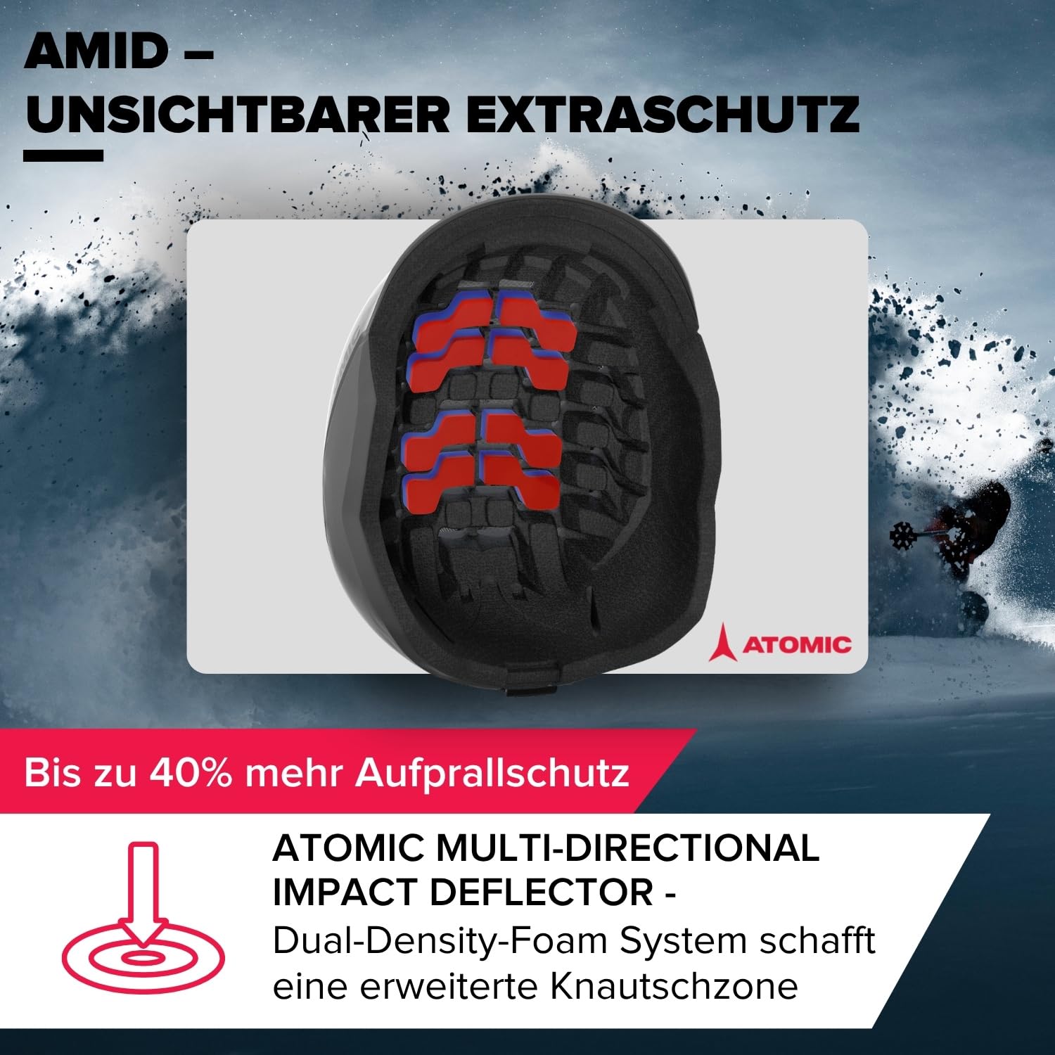 ATOMIC REVENT AMID Skihelm - Snowboard & Ski Helm mit 360° Fit System & Active Aircon Belüftungssystem - Holo Core & AMID-Technologie für maximale Stoßdämpfung
