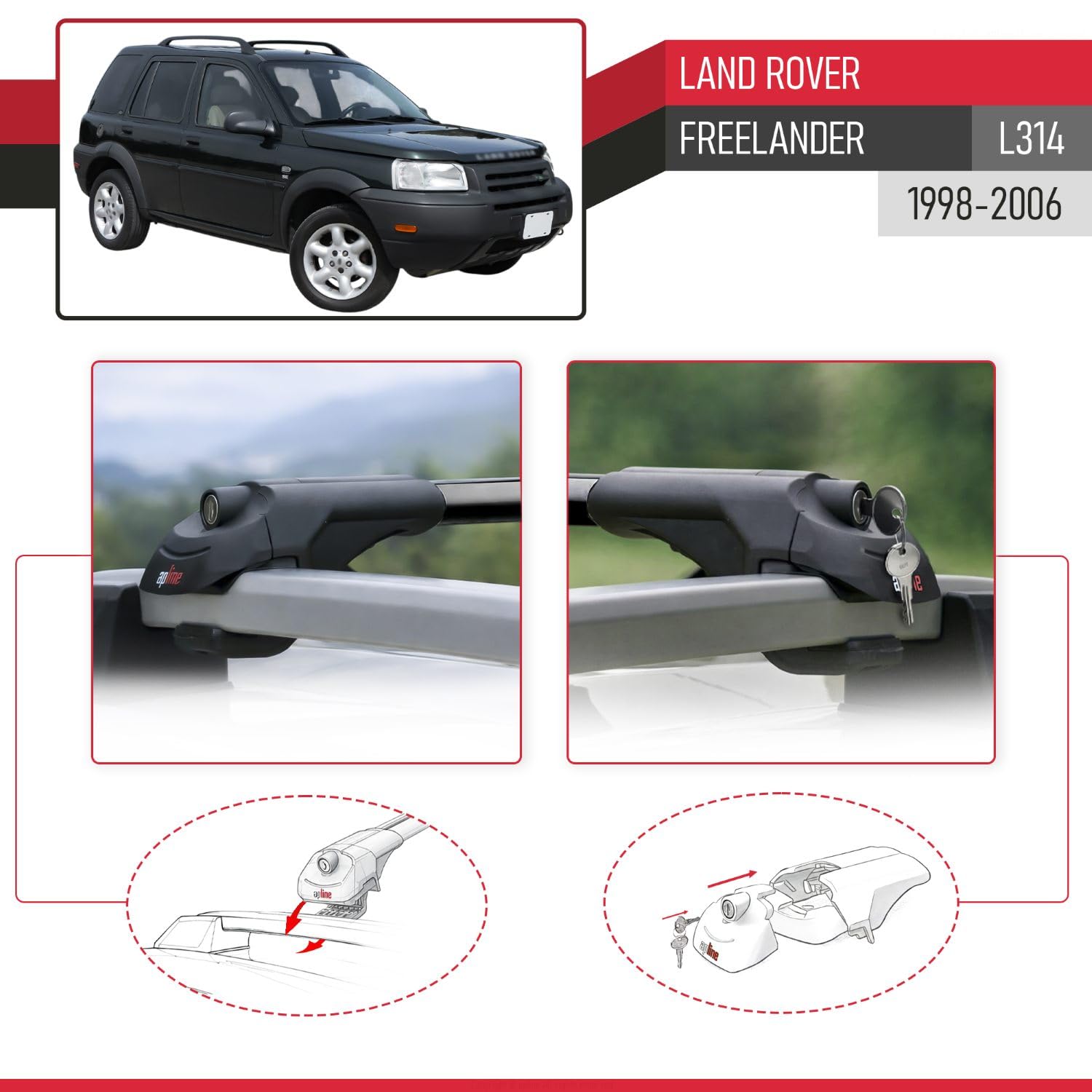 Compatibile con Land Rover Freelander (L314) 1998-2006 Modello ACE-1 Barre Tetto Portapacchi Auto Barre Portatutto Nero Alluminio 2 Barre