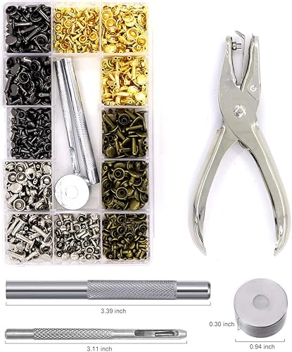360 juegos de remaches de cuero, 3 tamaños, remaches tubulares de metal con 4 herramientas de ajuste para manualidades de cuero, ropa, zapatos,