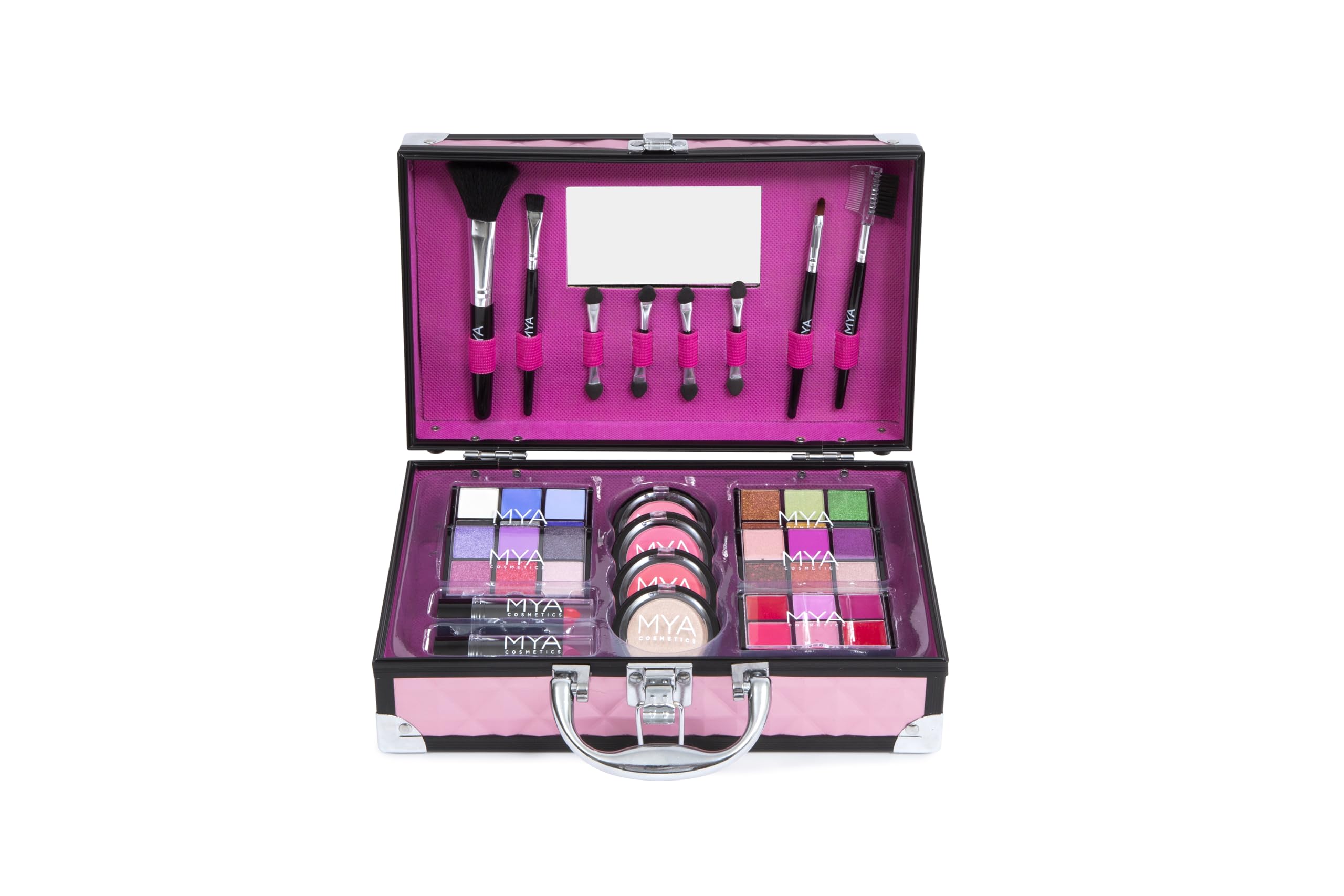 MYA Cosmetics - Mya Bon Voyage | Make-up-Set | Komplettes Etui mit Lidschatten, Rouge, Gloss und professionellen Pinseln (Rosa)