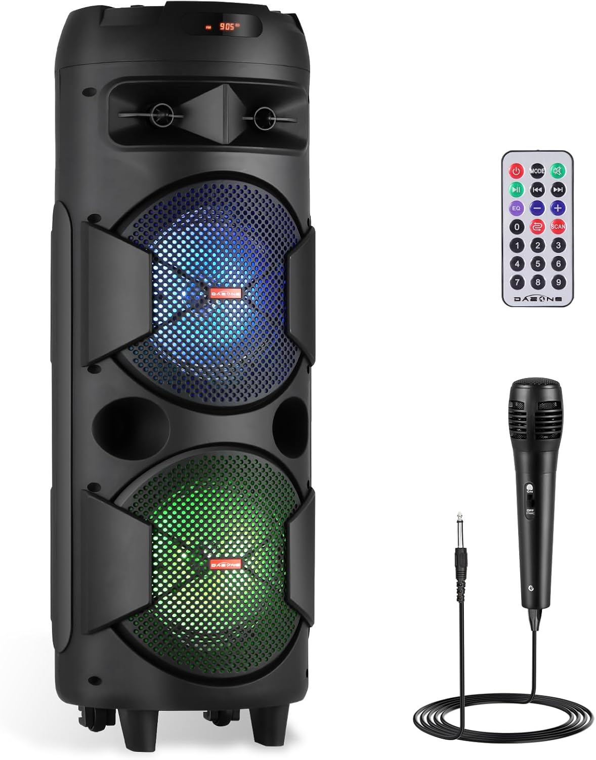 TWS PA Speaker System Karaoke Machine Set with Wired Microphone, Wireless Bluetooth Speaker with Remote for Party Events Singing, Portable Audio Equipment, Dual 8'' Speaker with DJ Lights, FM