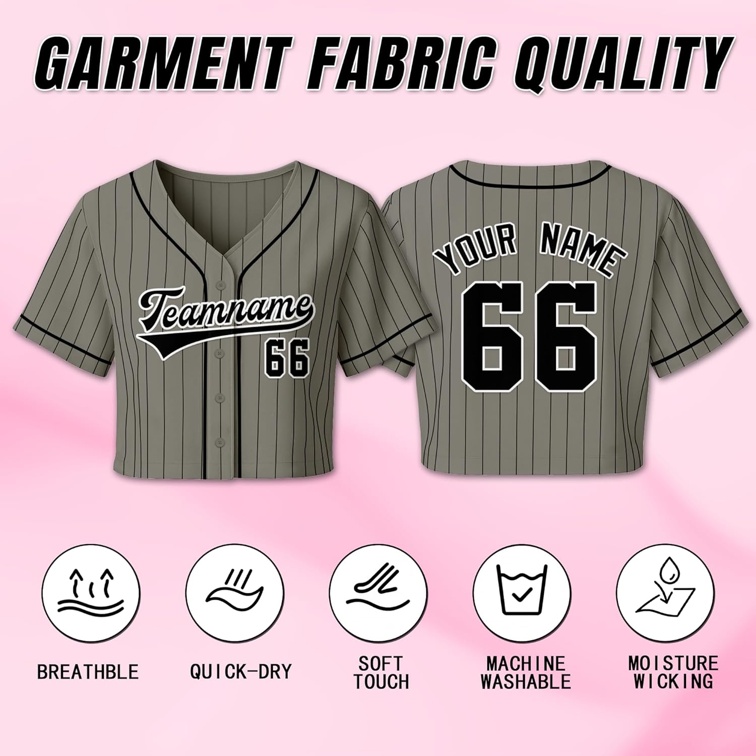 Custom Cropped Baseball Jersey for Women Personalized Team Name Number Crop Shirt for Softball Players Fans Group Outfits - Image 2