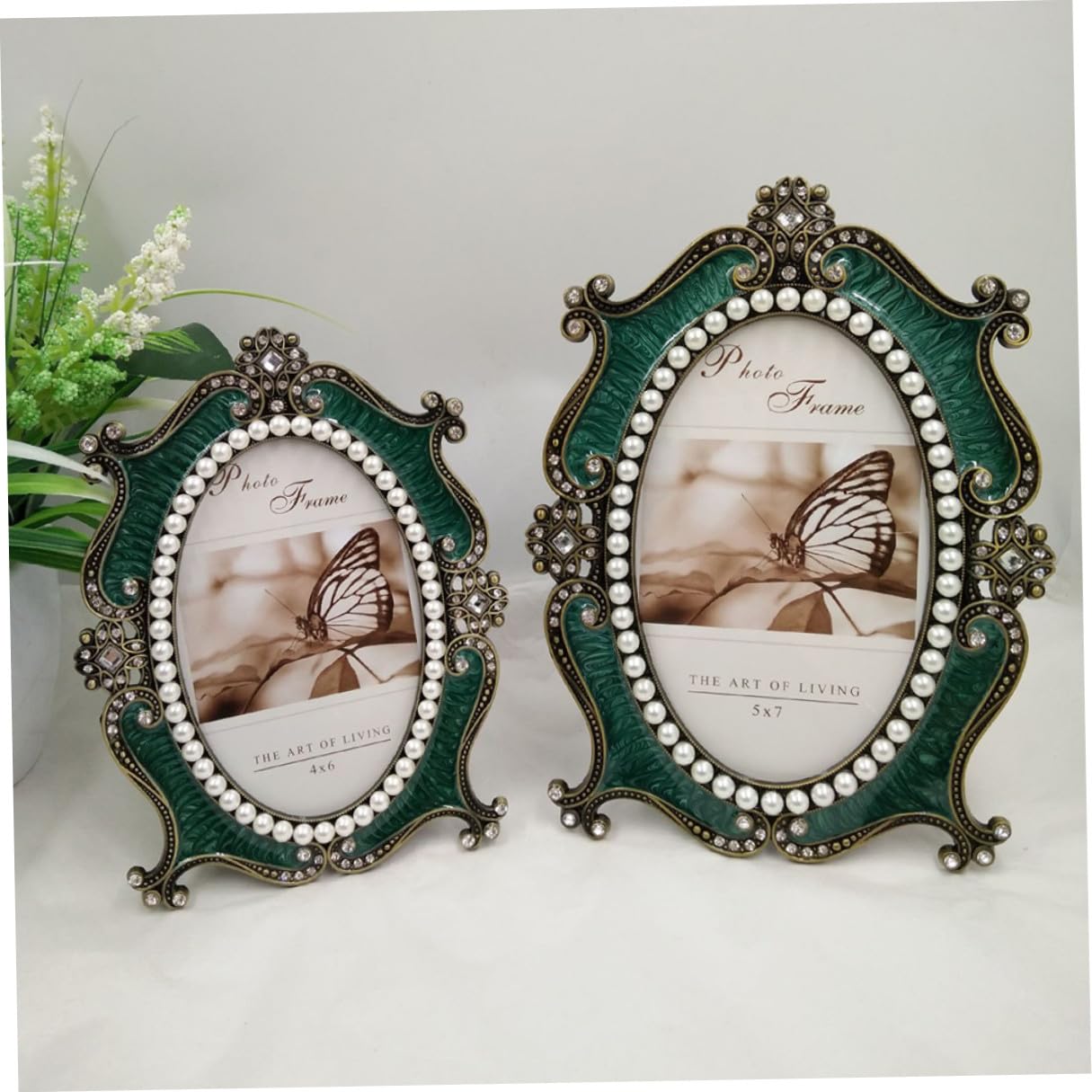 Abaodam Cornice Decorativa in Metallo Stile Retrò da Tavolo 10 Pollici Verde per Foto Nozze, Porta Foto Elegante Artistico per Arredamento Casa e Album Fotografici