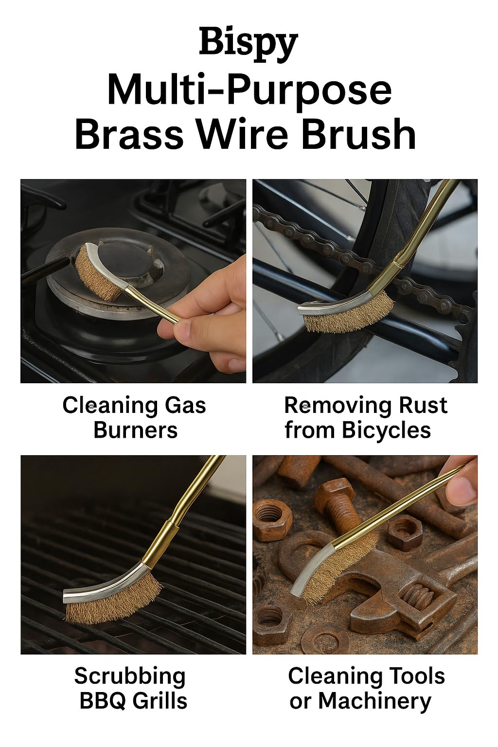 Bispy Heavy-Duty Brass Wire Brush with Curved Handle – Rust & Paint Remover, Cleaning Brush with Hangable Loop 3